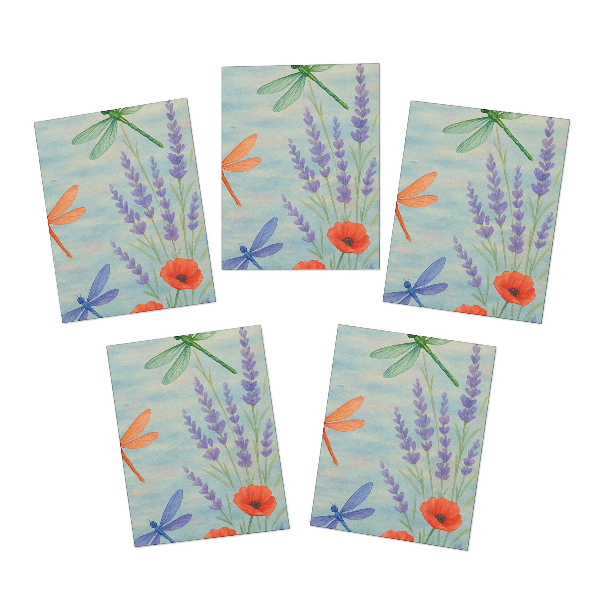 Dragonfly & Lavender Note Cards – Watercolor Wildflower Garden Set of 5