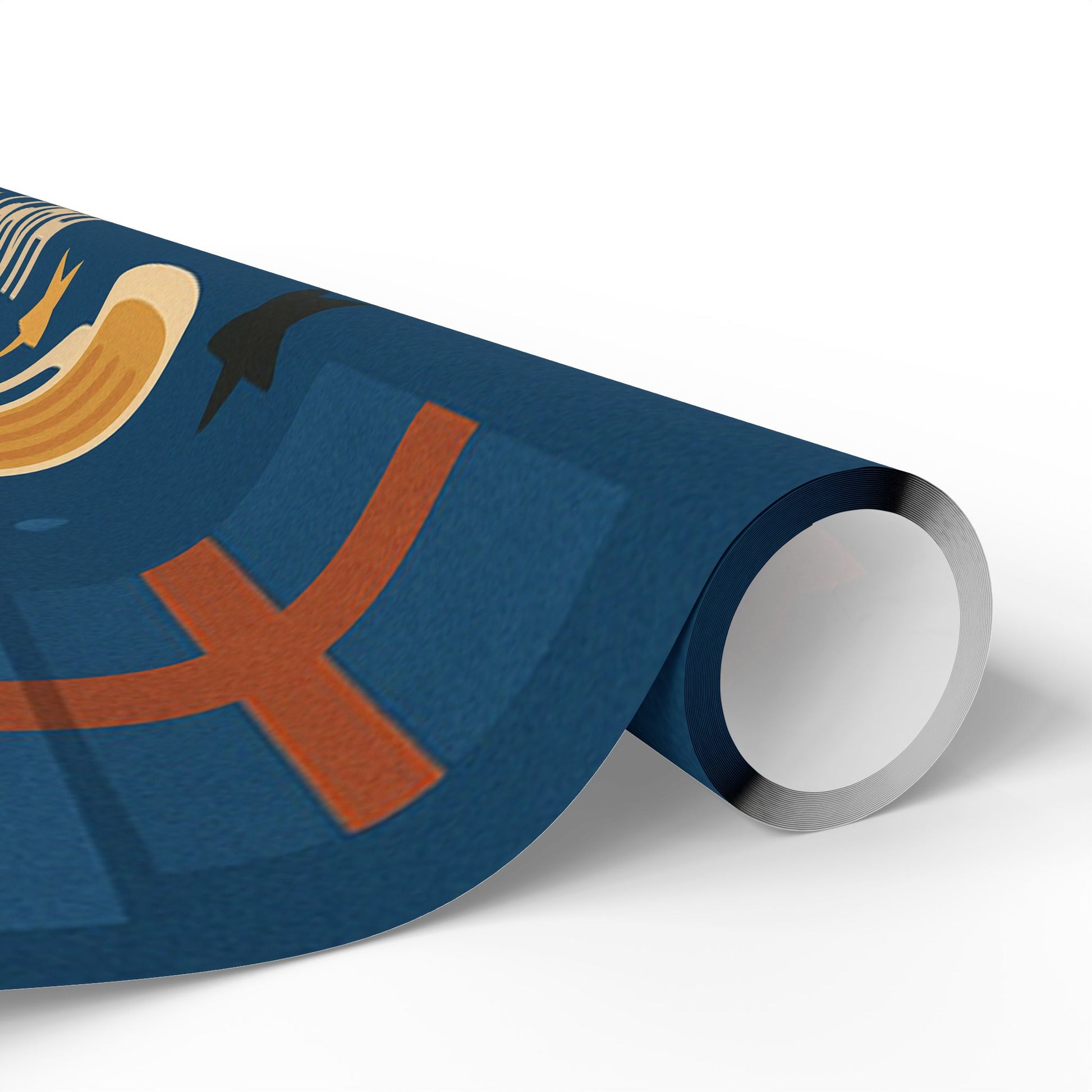 Happy Birthday Wrapping Paper – Navy Blue with Cakes, Gifts & Party Icons