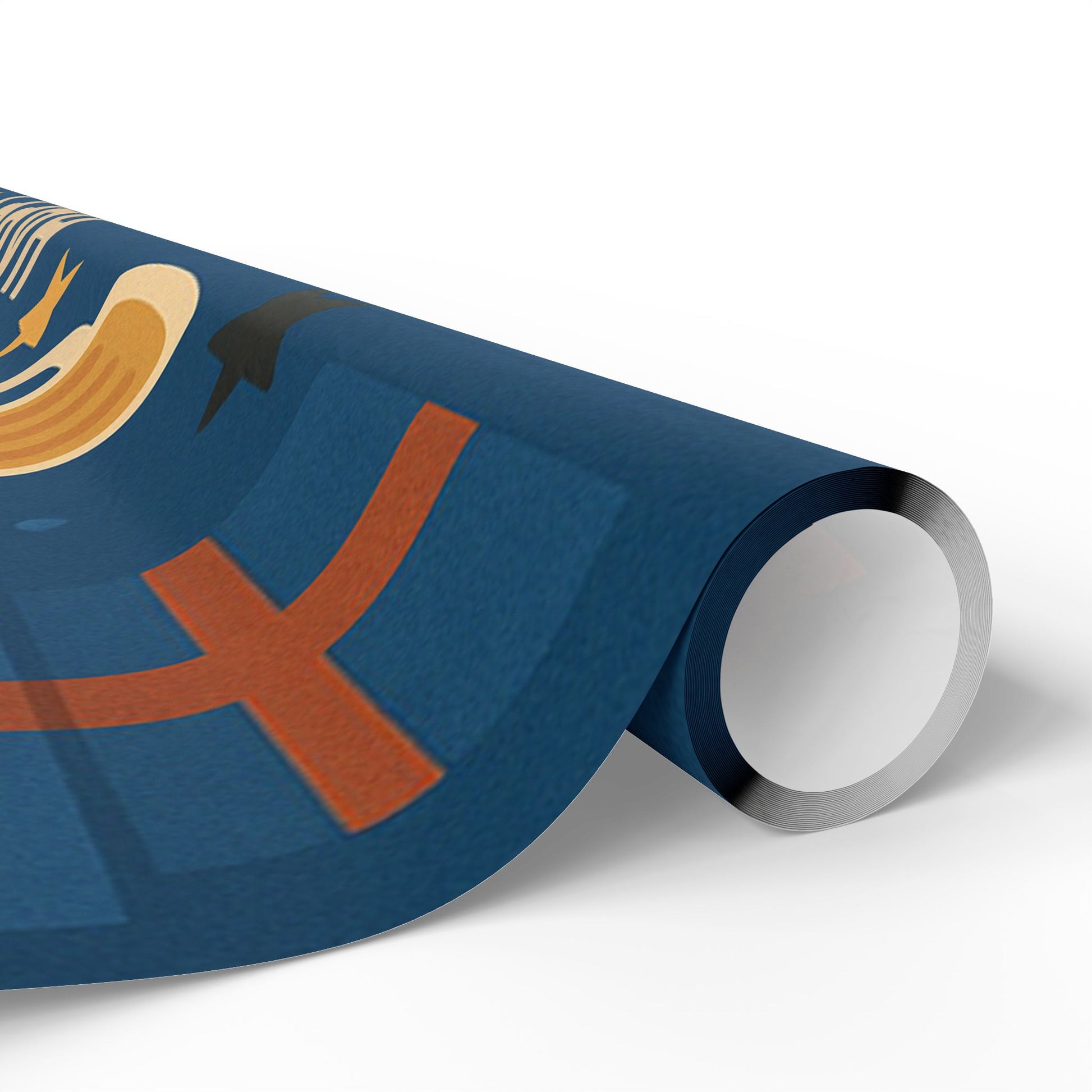 Happy Birthday Wrapping Paper – Navy Blue with Cakes, Gifts & Party Icons