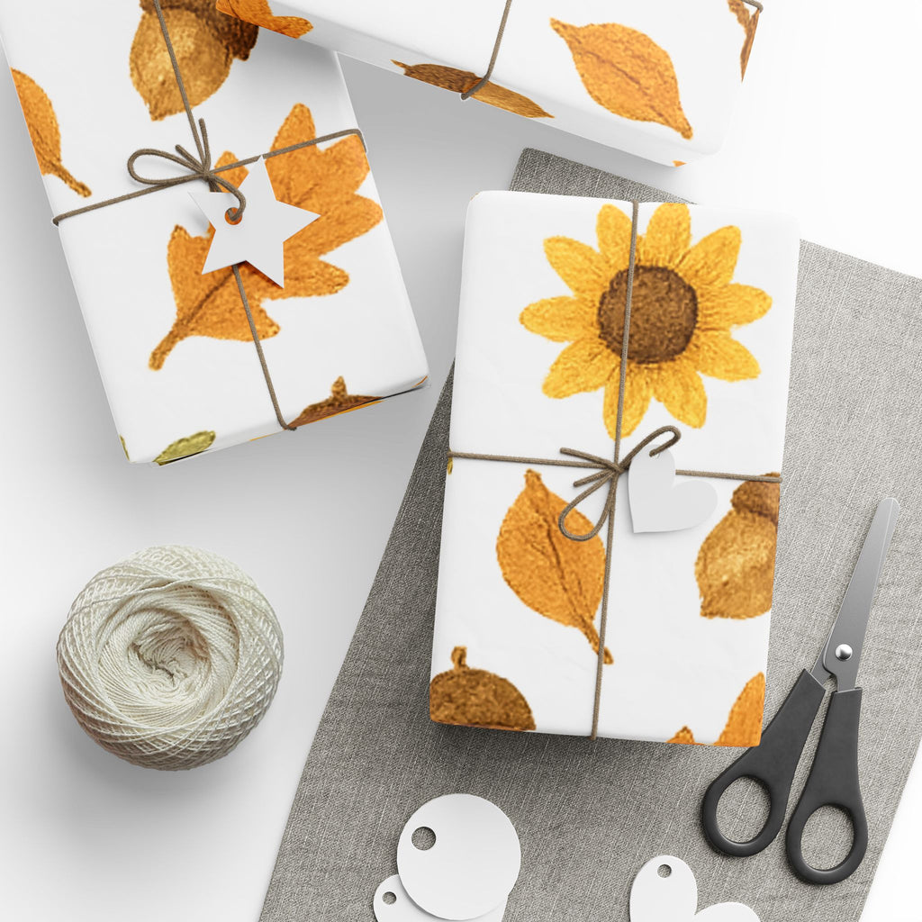 Sunflower & Autumn Leaves Wrapping Paper – Fall Gift Wrap for Seasonal Celebrations