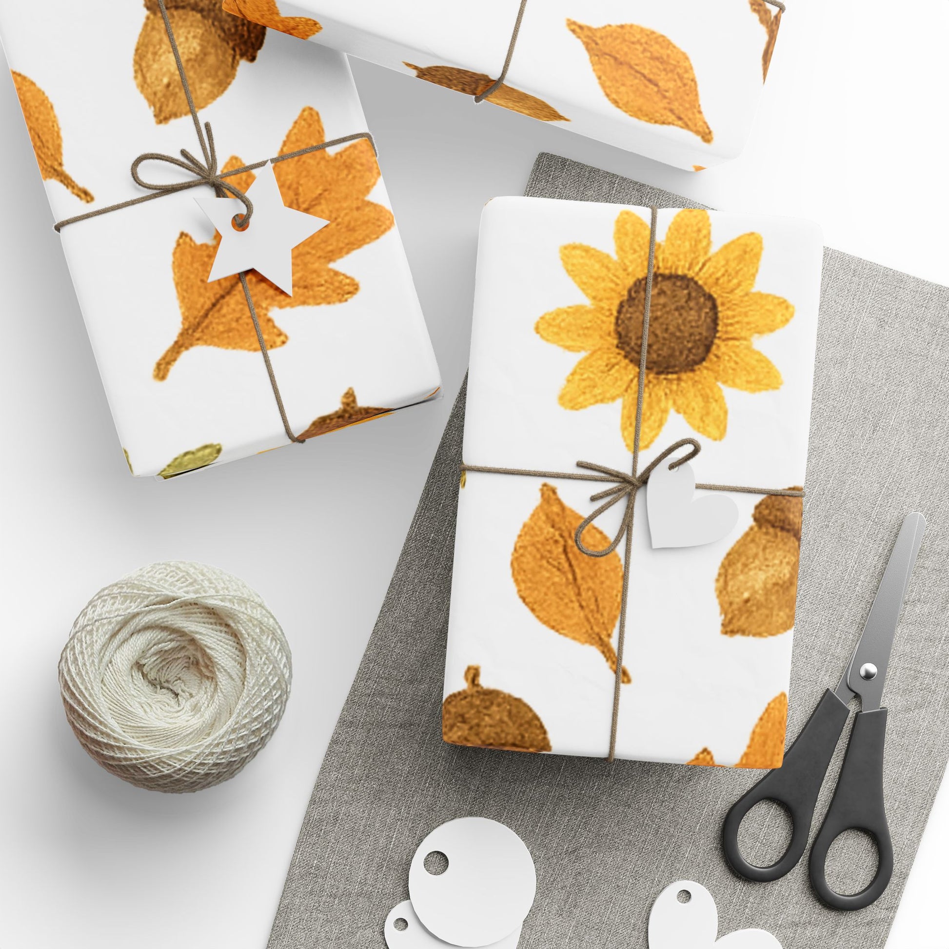 Sunflower & Autumn Leaves Wrapping Paper – Fall Gift Wrap for Seasonal Celebrations