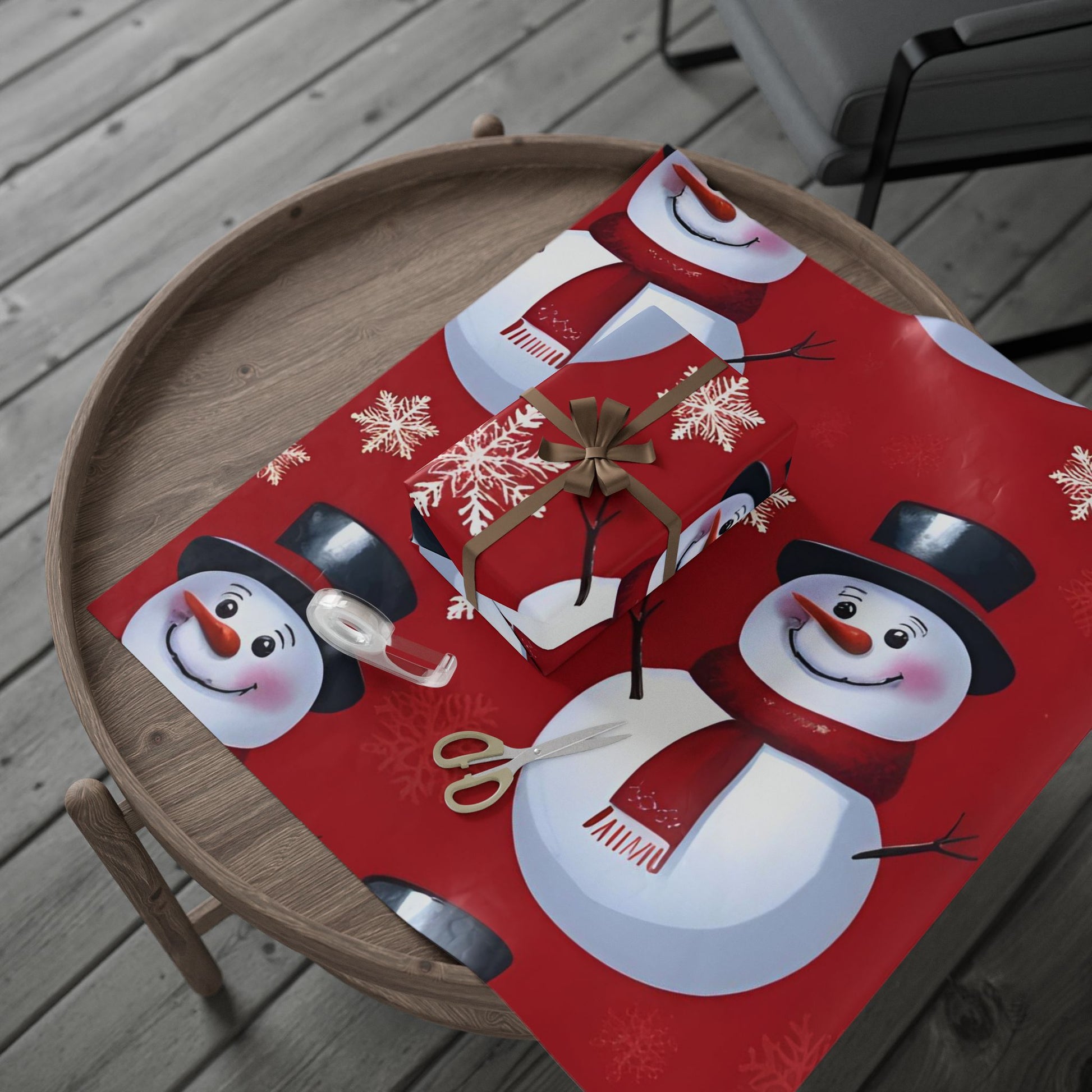 Red Snowman Wrapping Paper – Jolly Holiday Gift Wrap with Snowflakes