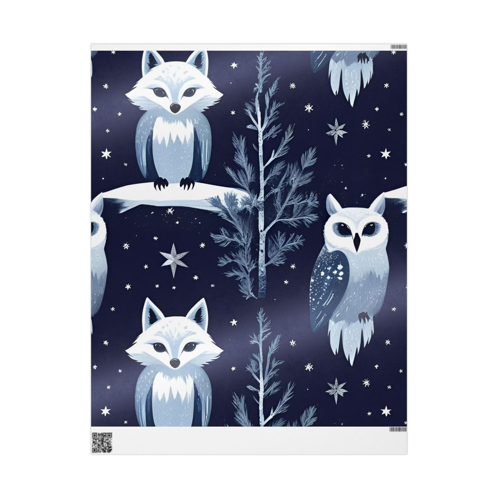 Winter Fox and Owl Wrapping Paper - Fox and Owl Night Forest Wrapping Paper – Cute Woodland Winter Animal Gift Wrap