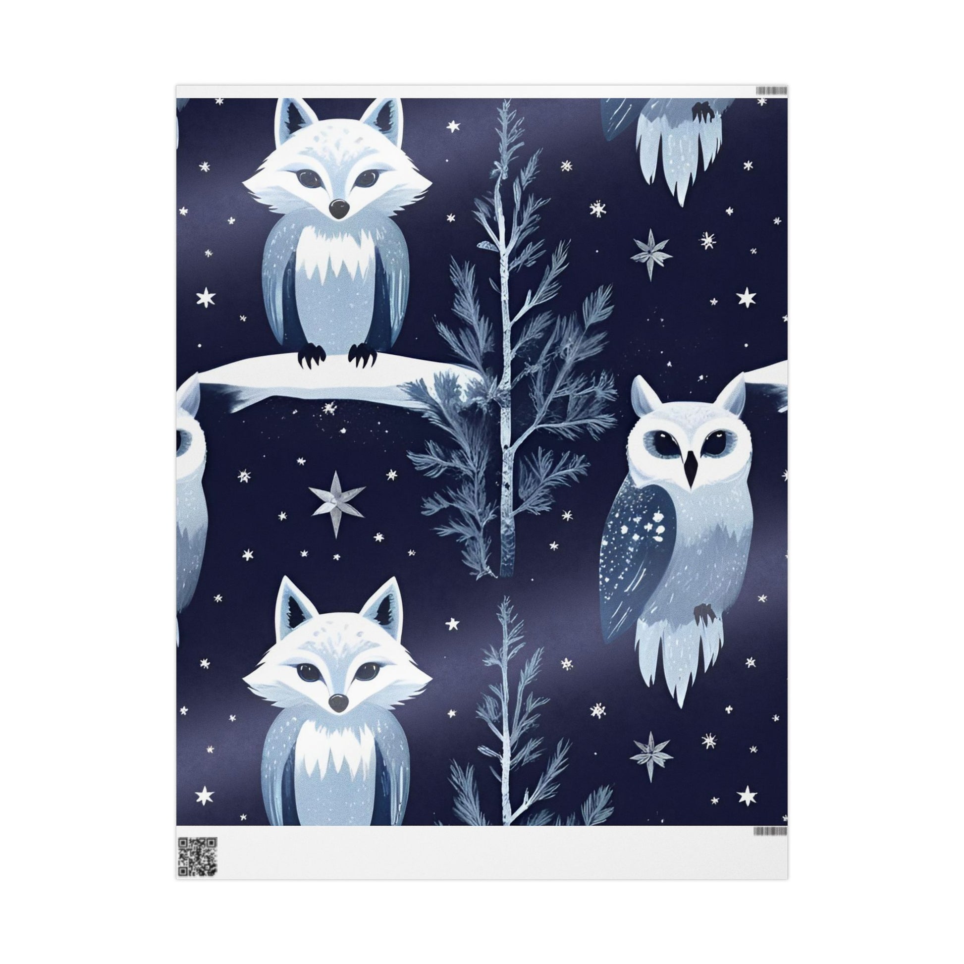 Winter Fox and Owl Wrapping Paper - Fox and Owl Night Forest Wrapping Paper – Cute Woodland Winter Animal Gift Wrap