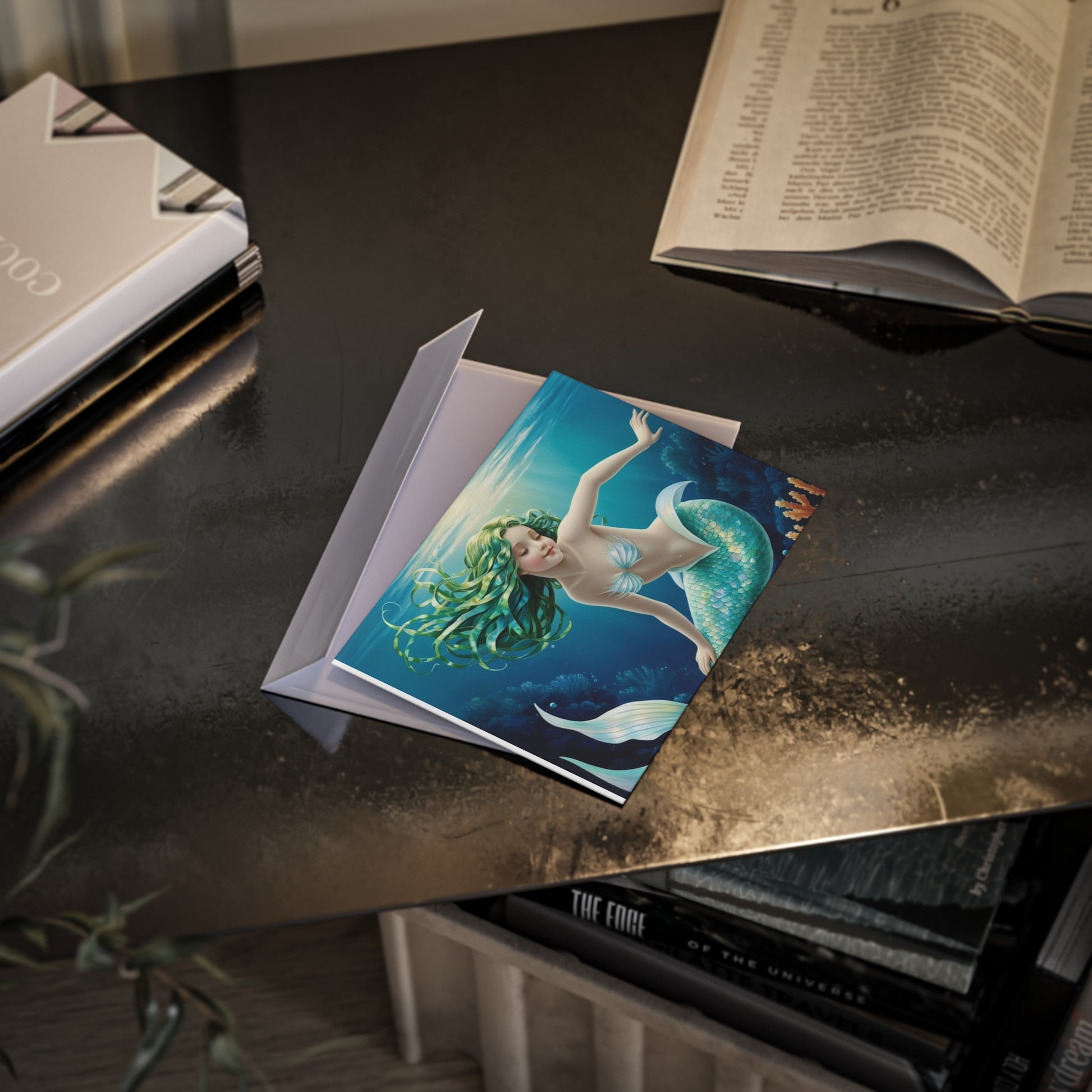 Nerissa the Green-Haired Mermaid Note Card – Mermaid Things Collection
