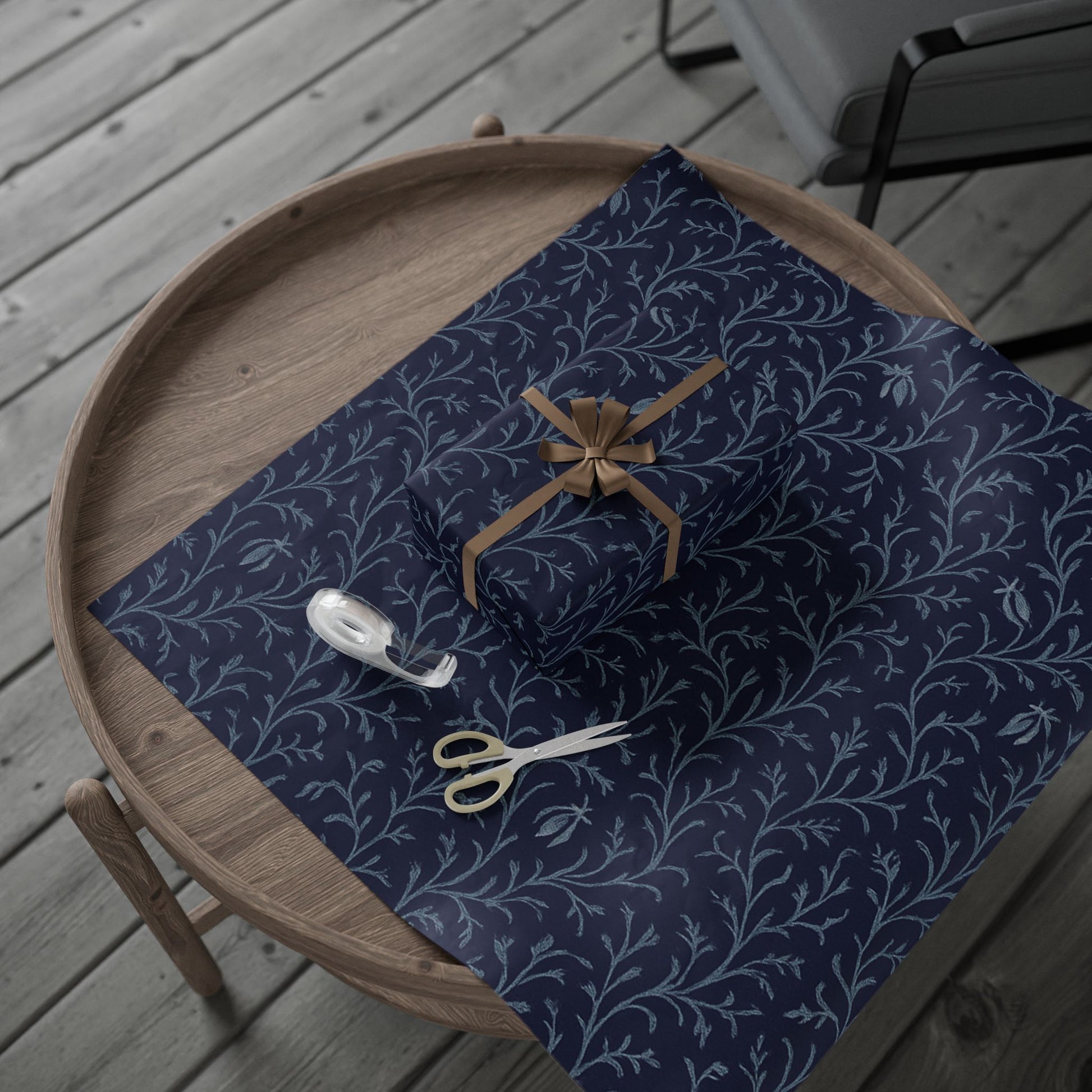 Navy Blue Floral Vine Wrapping Paper for Elegant Gift Giving