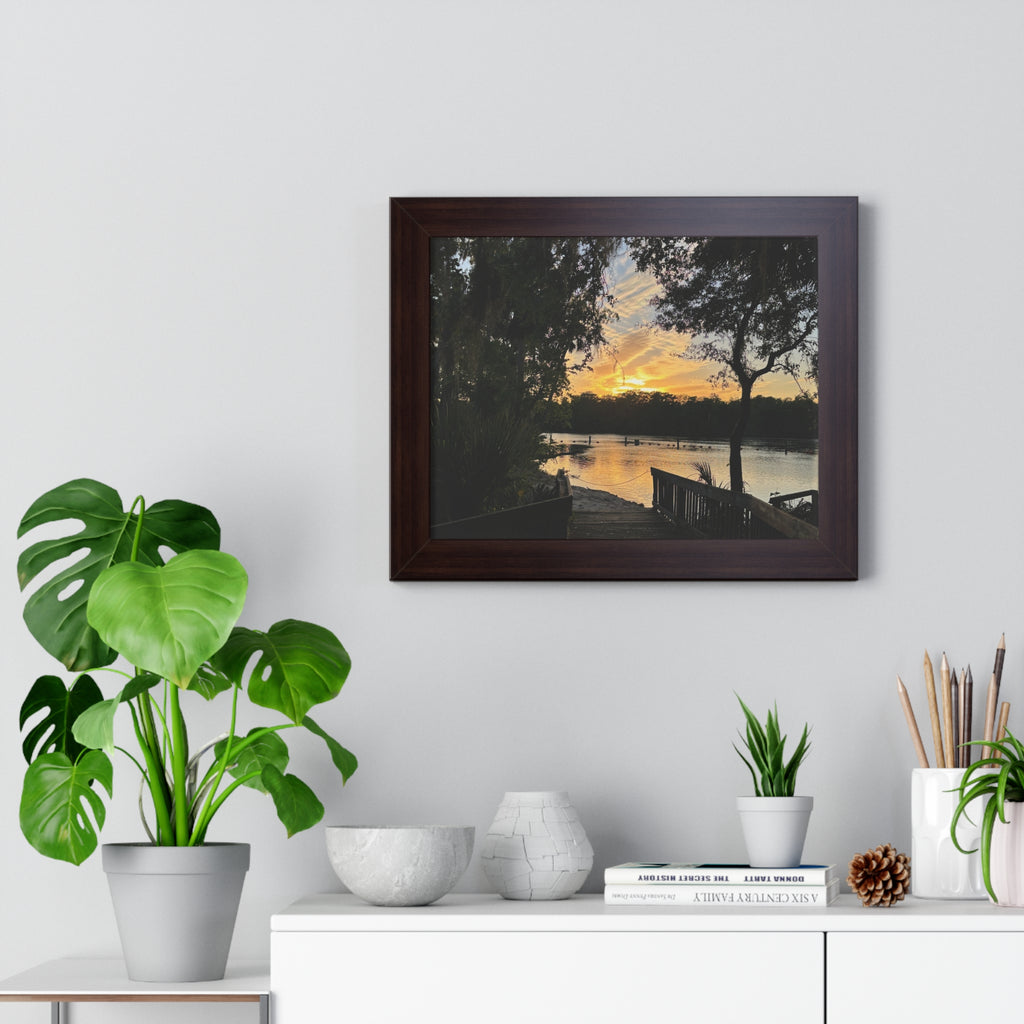Serene Nature Framed Poster - Sunset Lake View Decor