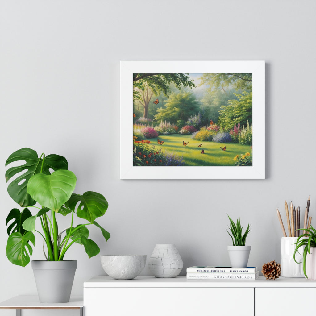Serene Nature Framed Poster - Butterfly Garden Print for Home Decor