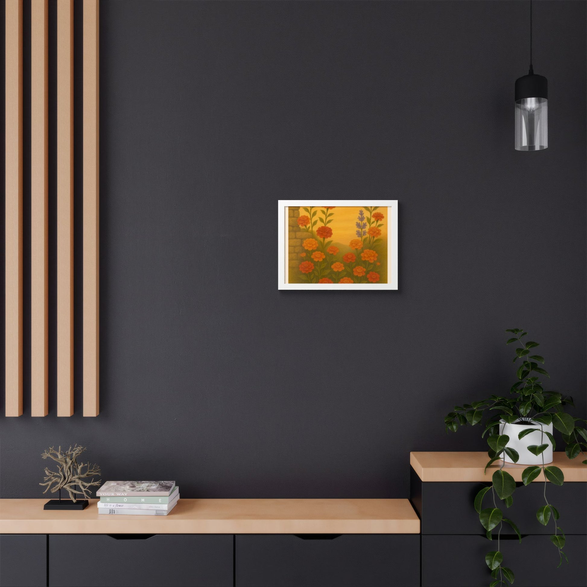 Golden Marigold Garden Framed Sunset Floral Wall Decor