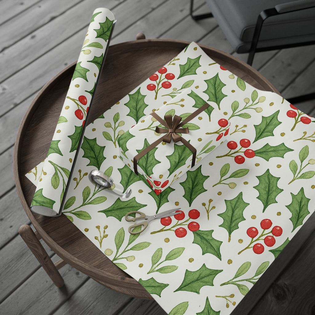 Festive Wrapping Paper, Holly Holiday Gift Wrap, Eco-Friendly Wrapping, Christmas Gift Wrap, Floral Wrapping Paper, Seasonal Decor