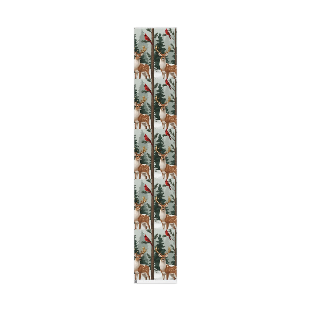 Large Print Festive Holiday Gift Wrap - Winter Deer & Cardinal Forest Wrapping Paper
