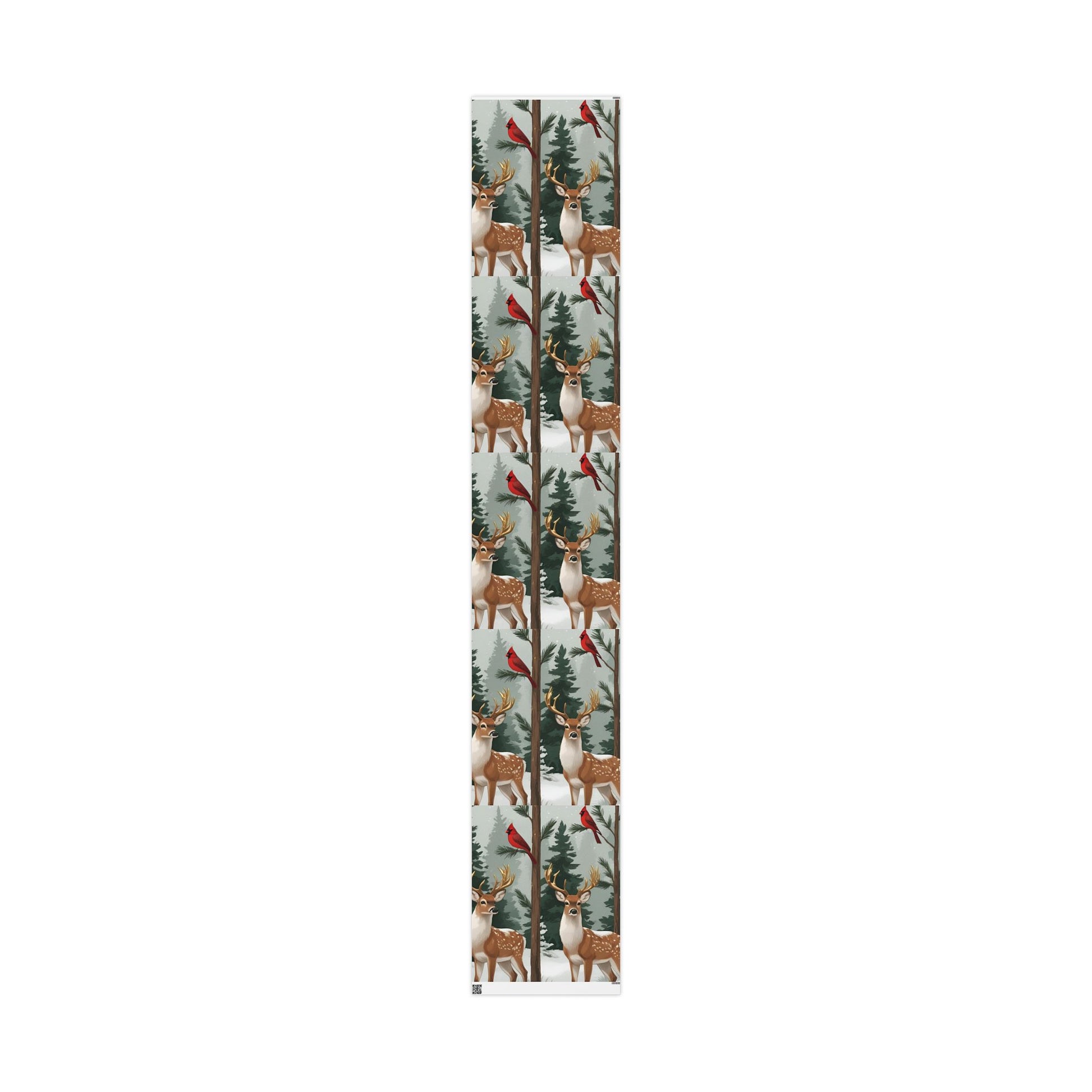 Large Print Festive Holiday Gift Wrap - Winter Deer & Cardinal Forest Wrapping Paper