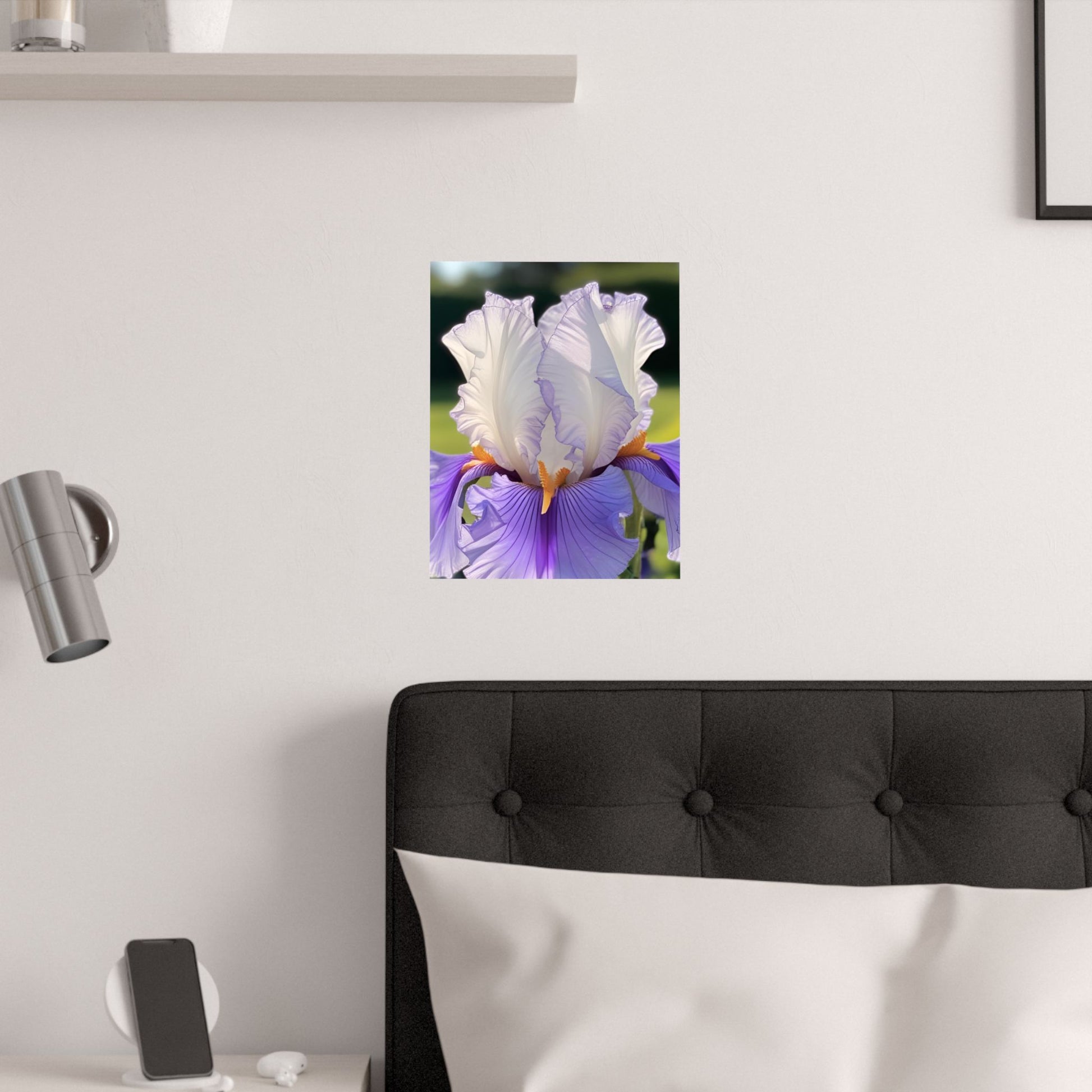 Iris Flower Photography Print – Purple & White Botanical Wall Art, Macro Nature Photo