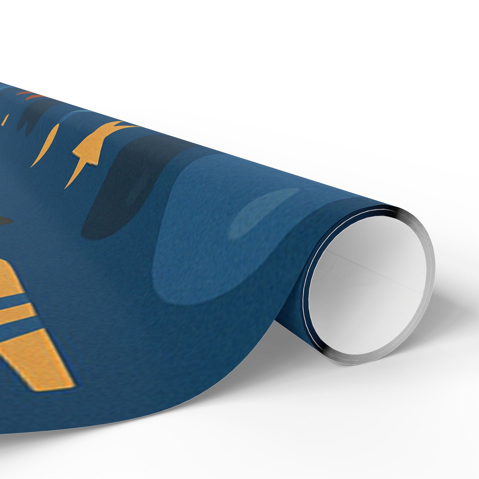 Happy Birthday Wrapping Paper – Navy Blue with Cakes, Gifts & Party Icons