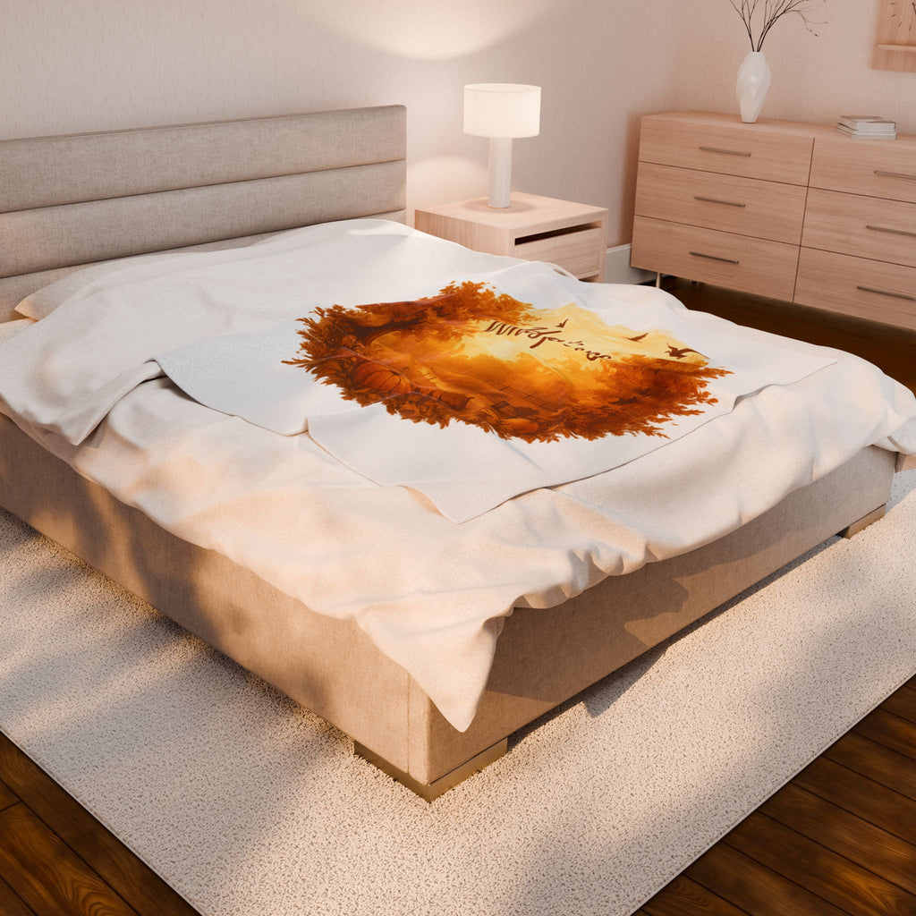 Harvest Whispers Thanksgiving Blanket – Autumn Velveteen Plush Throw – Fall Pumpkin Landscape Scene