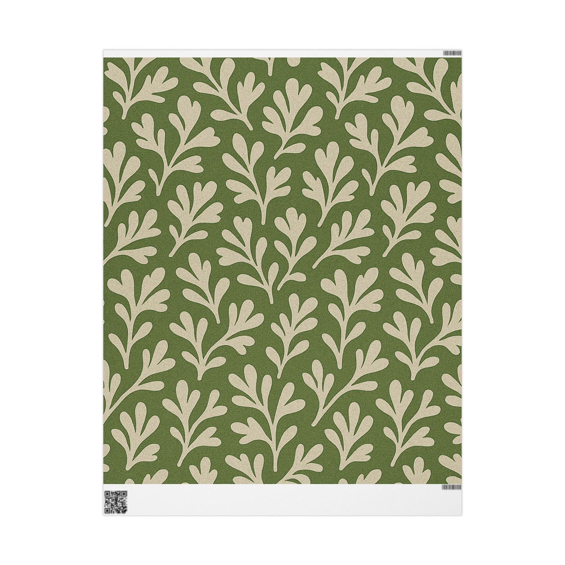 Elegant Green Leaf Wrapping Paper with Natural Botanical Pattern