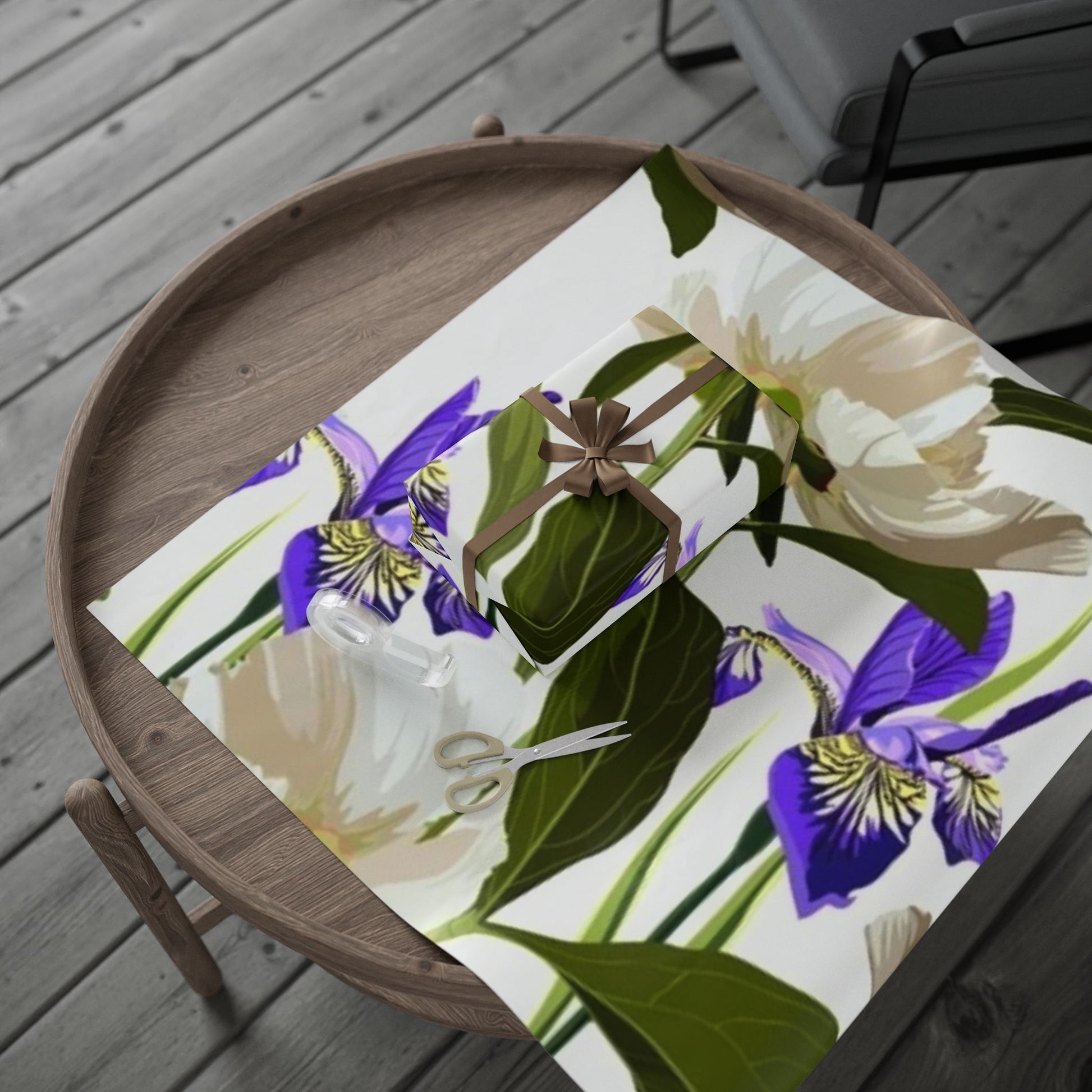 Iris and Peony Floral Wrapping Paper for Elegant Gifts