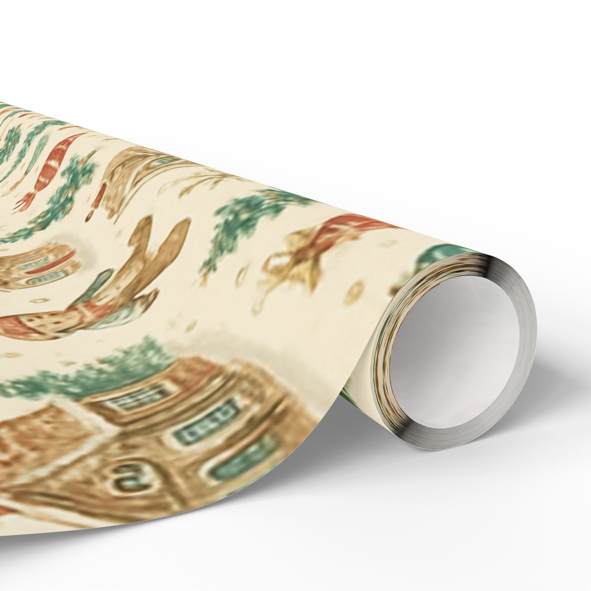 Christmas Vintage Gingerbread Houses Wrapping Paper – Holiday Cottage & Ornaments Gift Wrap