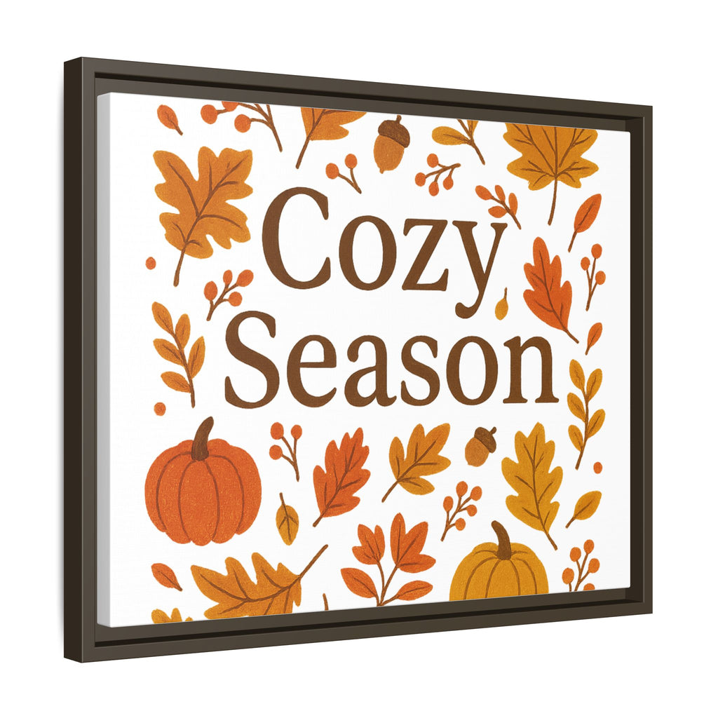 Framed Autumn Wall Art with Elegant Serif & Leaf Motifs – Cozy Season Typography Quote Print