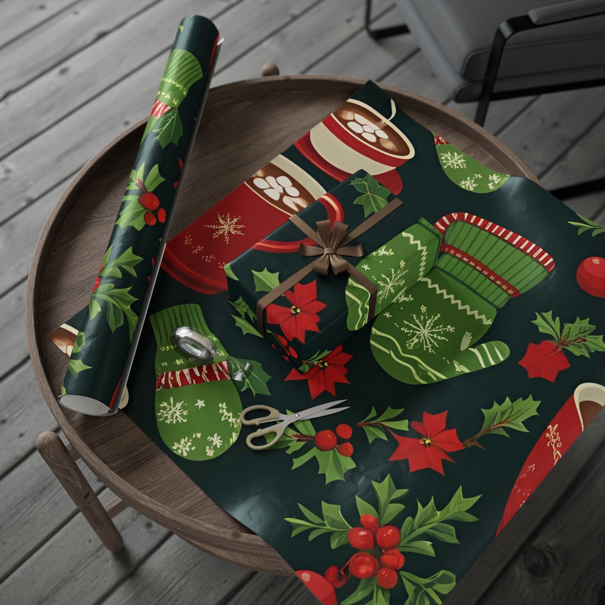 Holiday Mittens & Hot Cocoa Wrapping Paper – Festive Christmas Gift Wrap with Red Mugs