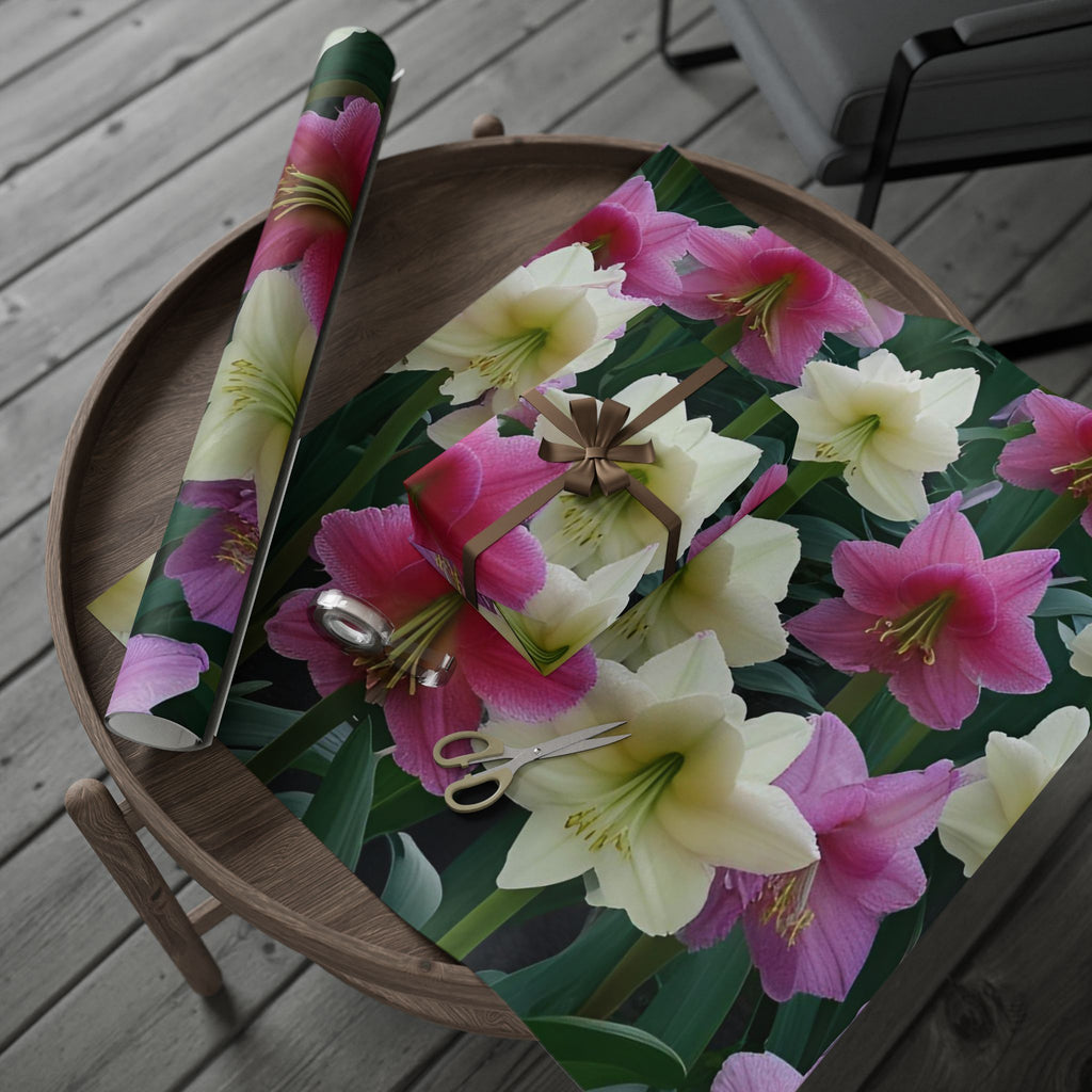 Pink and Cream Amaryllis Wrapping Paper – Elegant Large Floral Gift Wrap