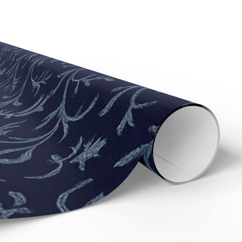 Navy Blue Floral Vine Wrapping Paper for Elegant Gift Giving