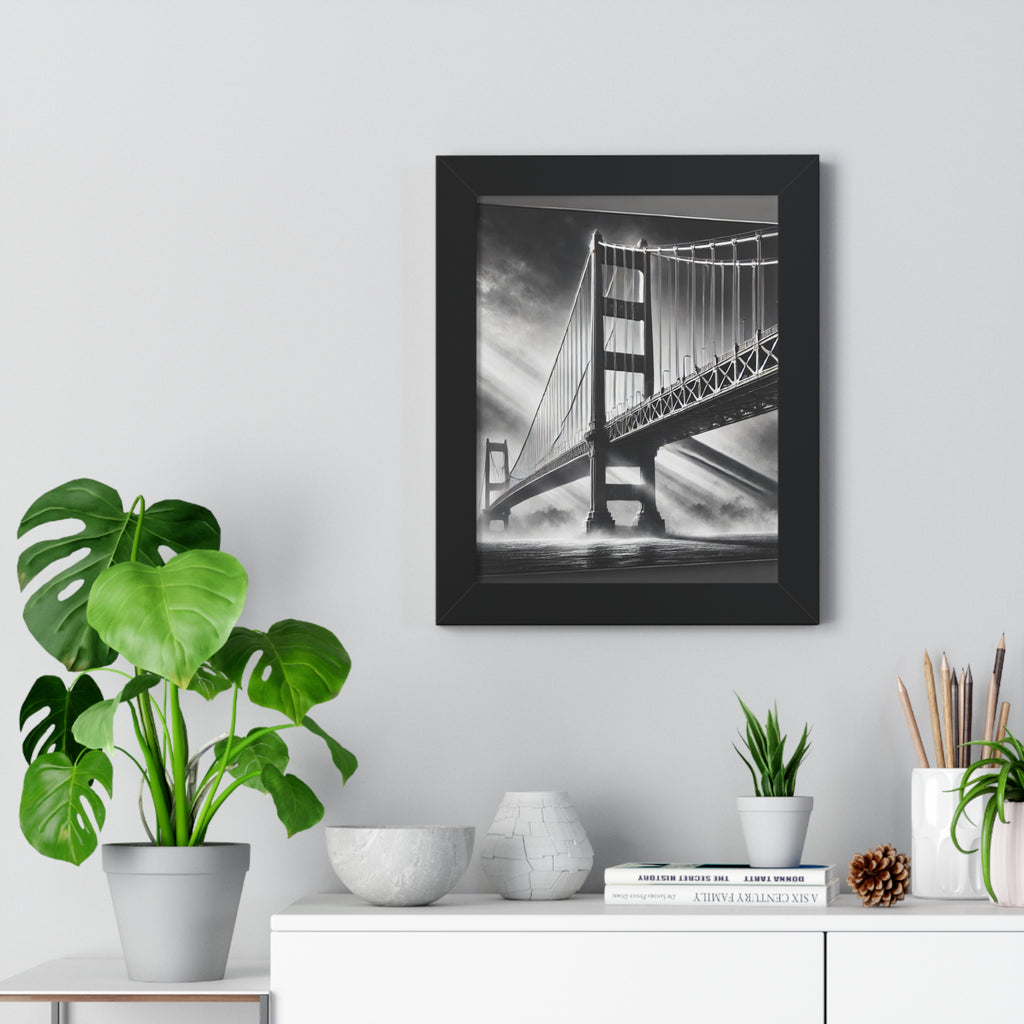 Golden Gate Bridge Black & White Vertical Framed Poster – Modern Wall Art Print