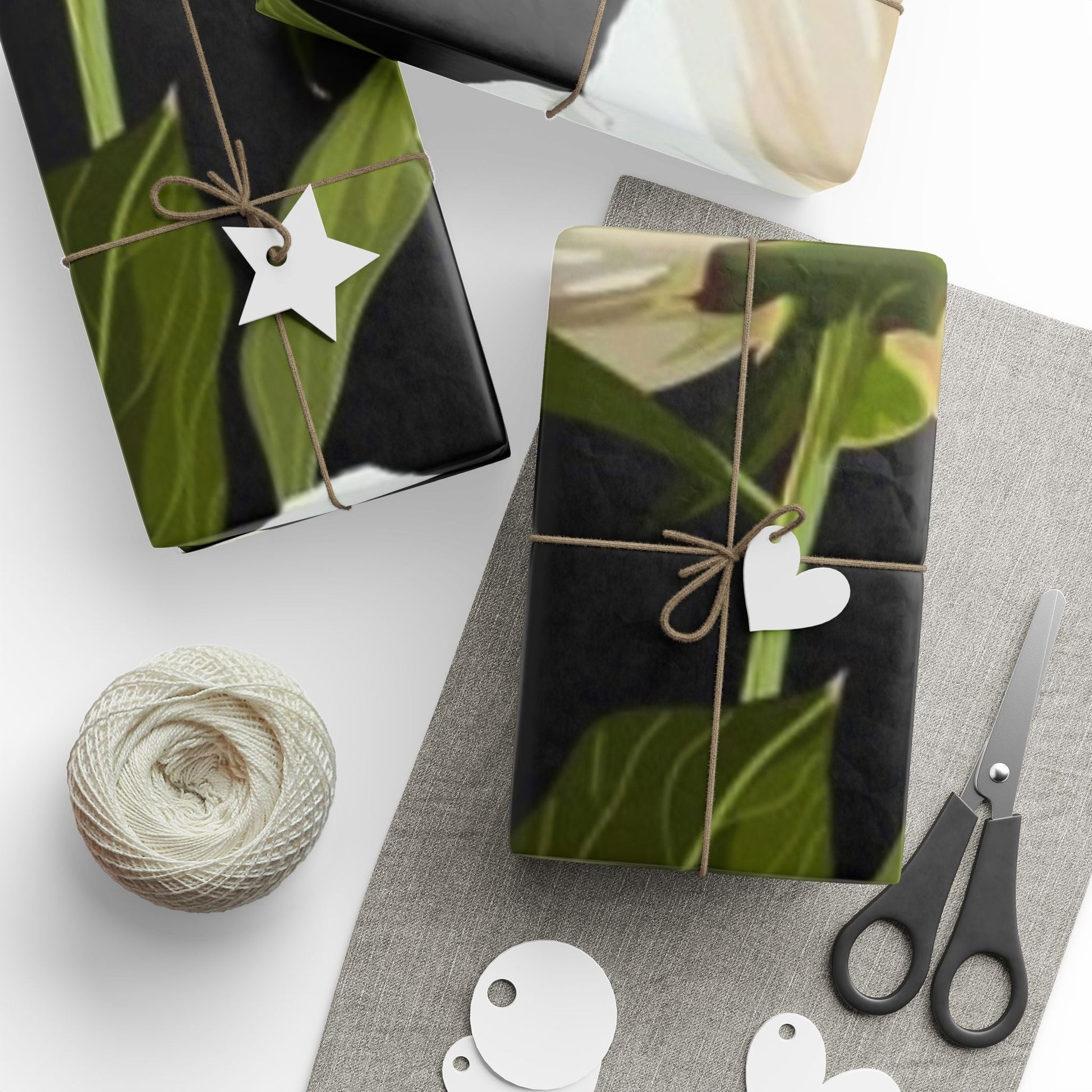 White Lily & Peony Botanical Wrapping Paper – Black Background Floral Print