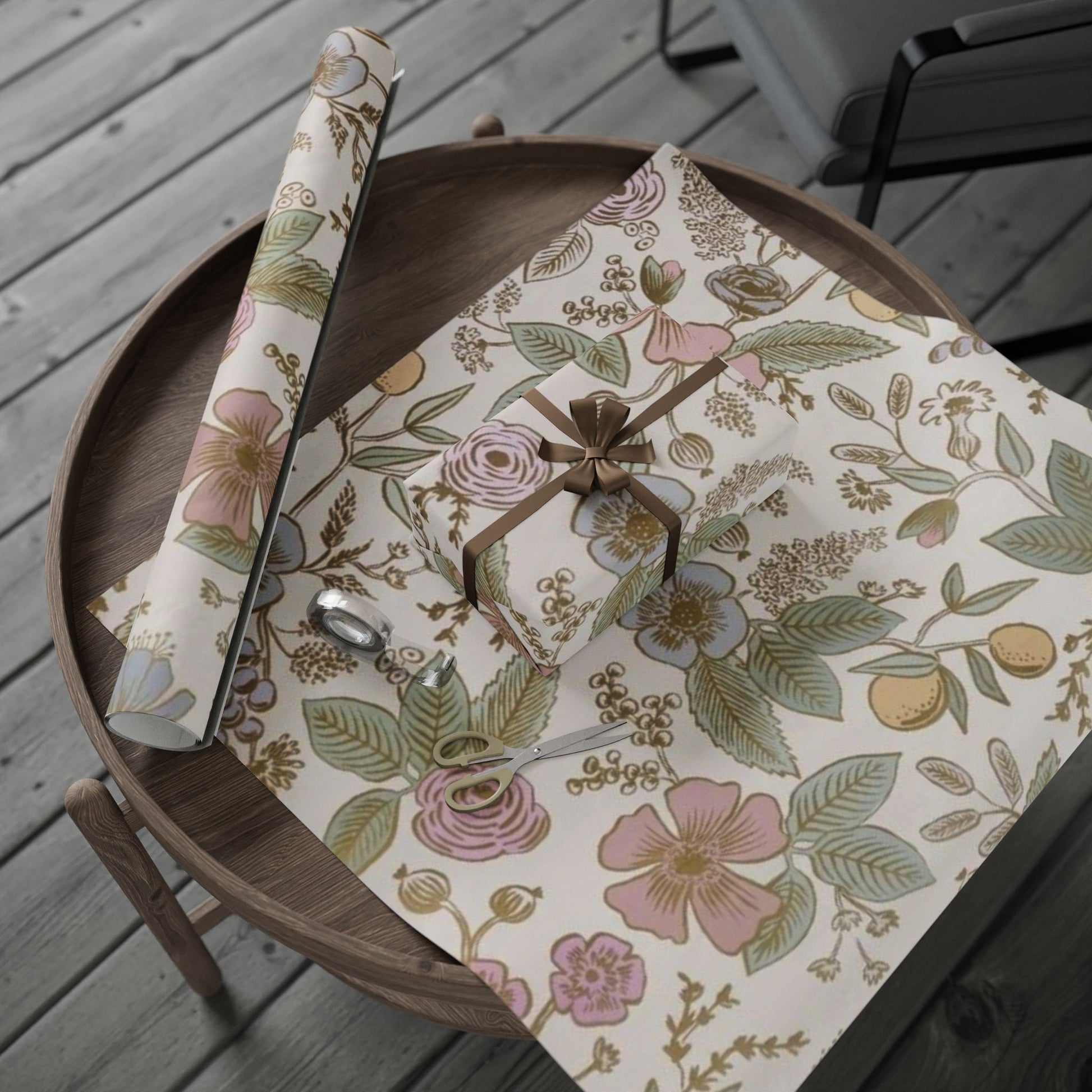 Vintage Floral Wrapping Paper – Soft Pastel Garden Blooms on Cream Background