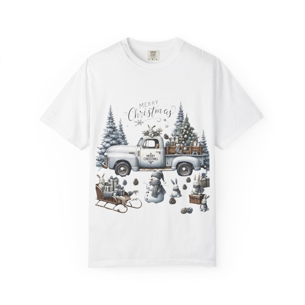 Whispers of Winter – Merry Christmas Truck T-Shirt SHORT SLEEVE | Vintage Holiday Apparel by Paper Pleasures