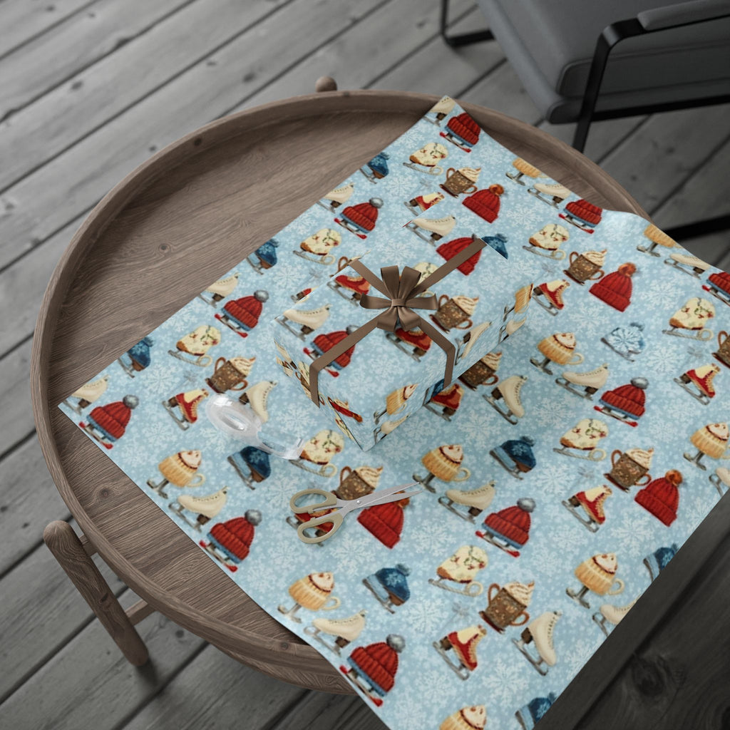 Ice Skates and Hot Chocolate Winter Wonderland Design - Christmas Wrapping Paper