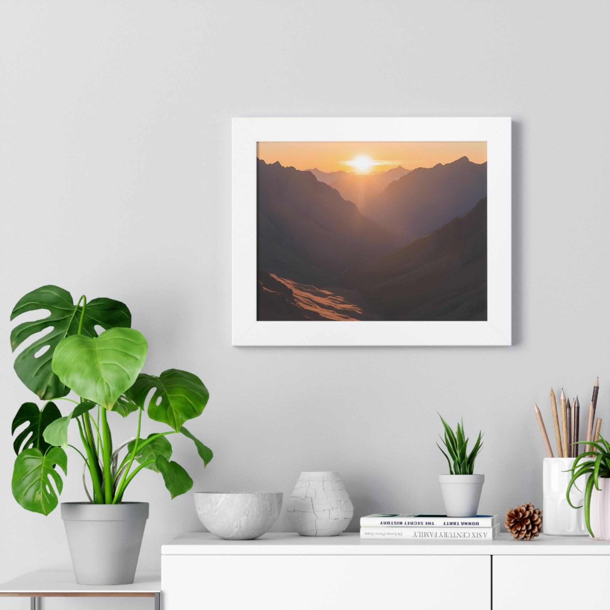 Serene Mountain Sunset Framed Horizontal Poster - Perfect Wall Art for Nature Lovers