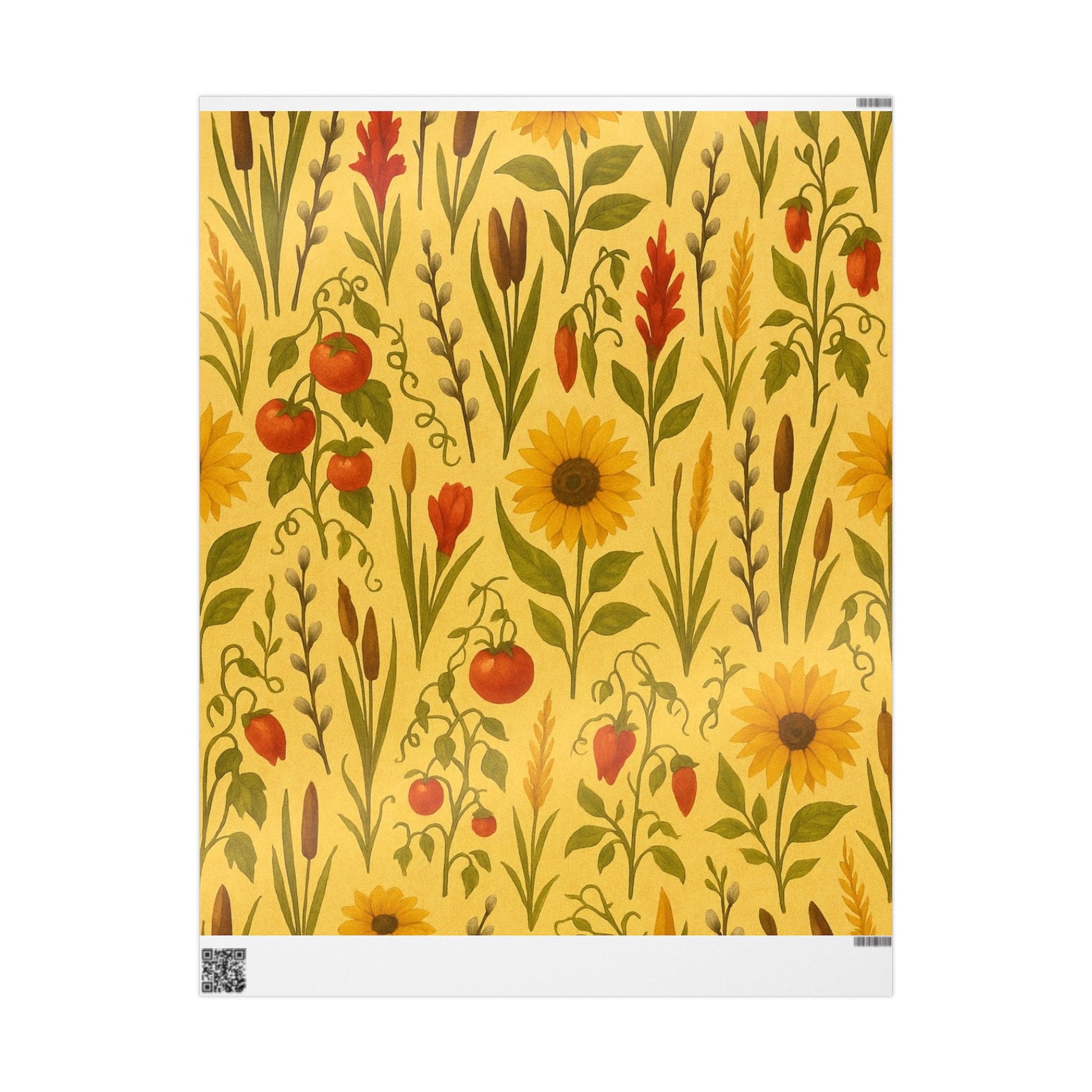 Sunflower Tomato Wildflower Wrapping Paper Yellow Garden Theme