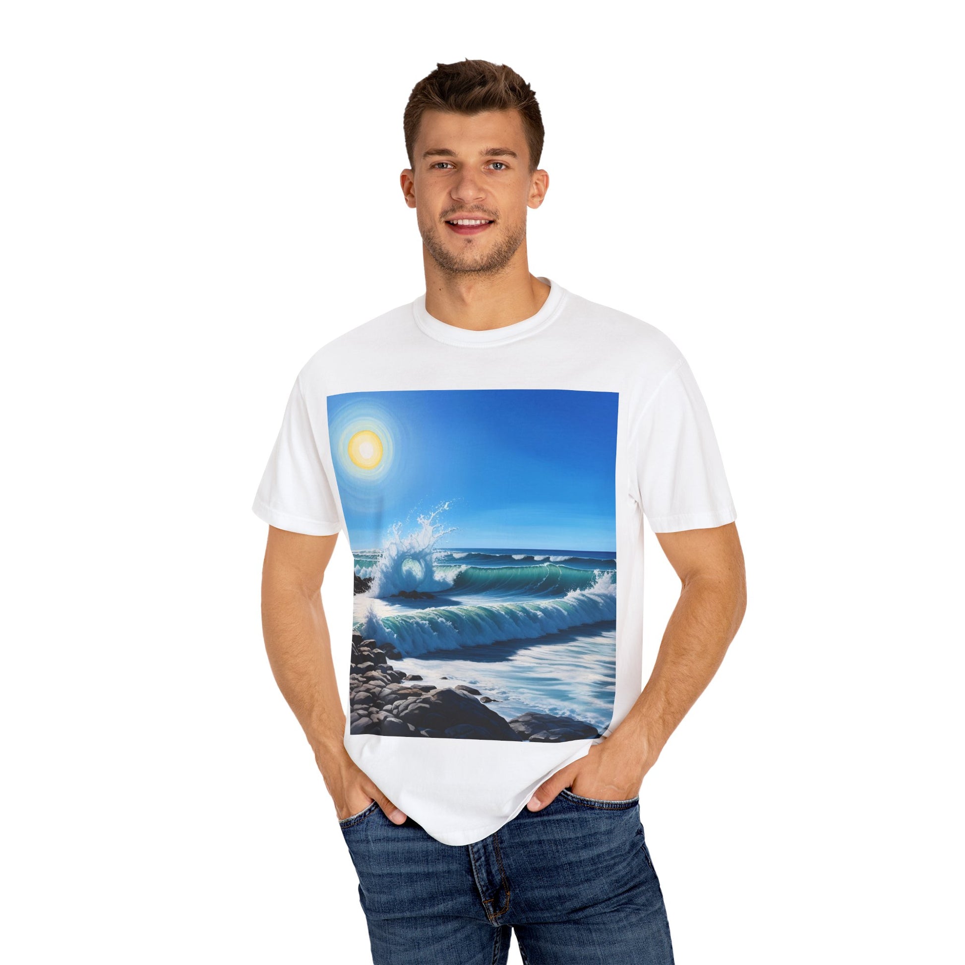 Ocean Wave Garment-Dyed T-Shirt - Perfect for Beach Lovers and Summer Fun