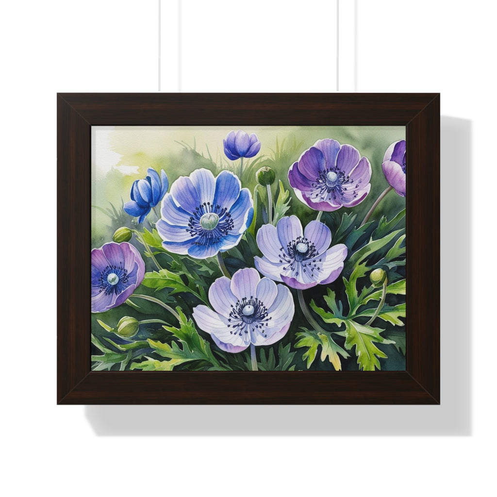 Purple Anemone Botanical Art Print  Framed Floral Wall Decor for Nature Lovers