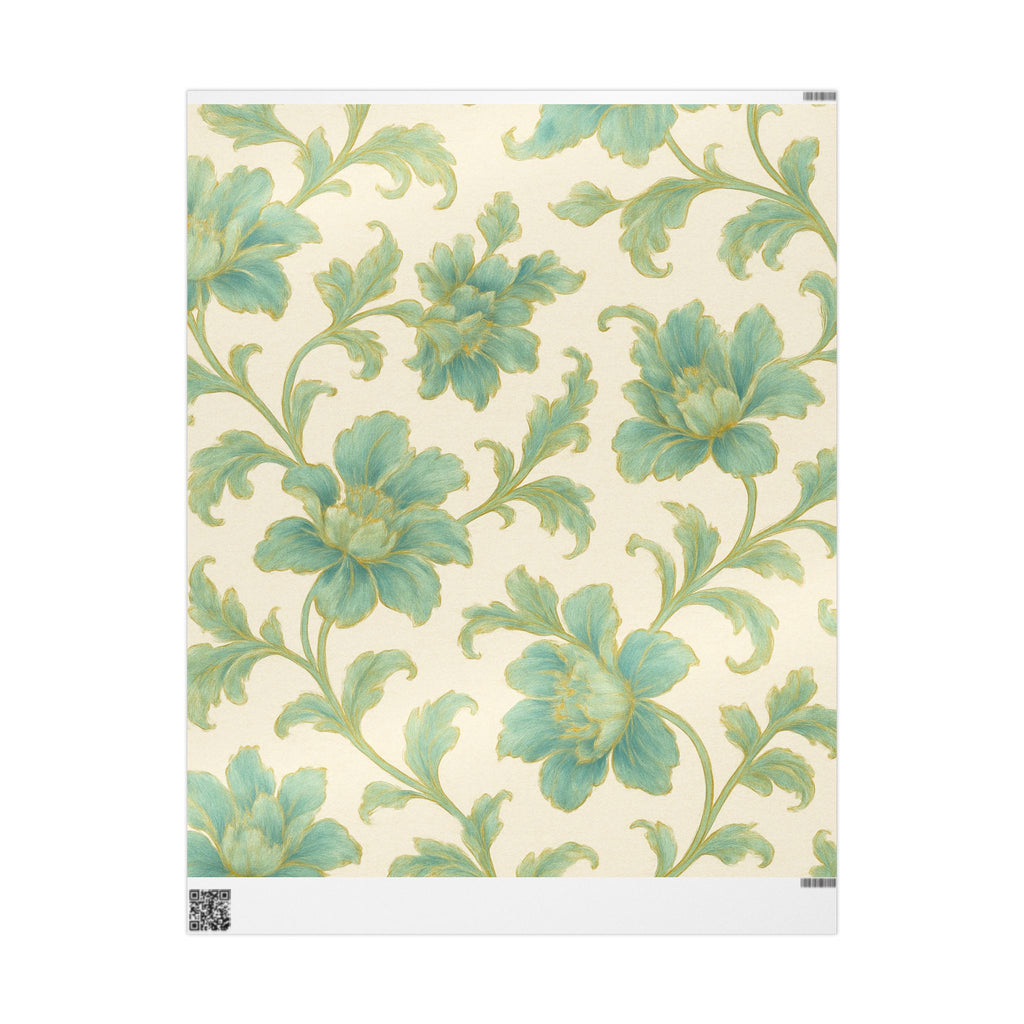 Teal Bloom Wrapping Paper – Elegant Hand-Painted Floral Gift Wrap with Gold Accents for Weddings & Special Occasions