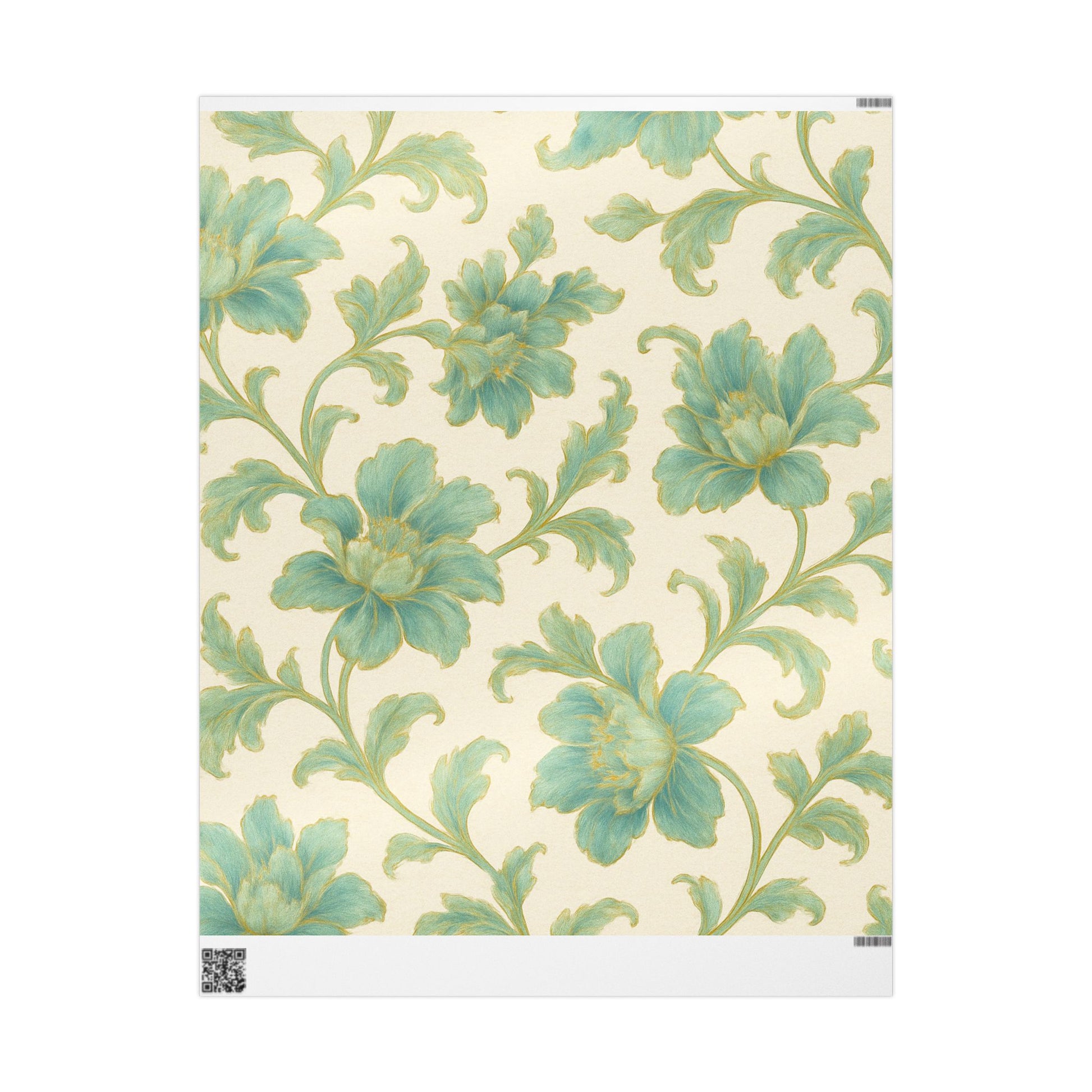 Teal Bloom Wrapping Paper – Elegant Hand-Painted Floral Gift Wrap with Gold Accents for Weddings & Special Occasions