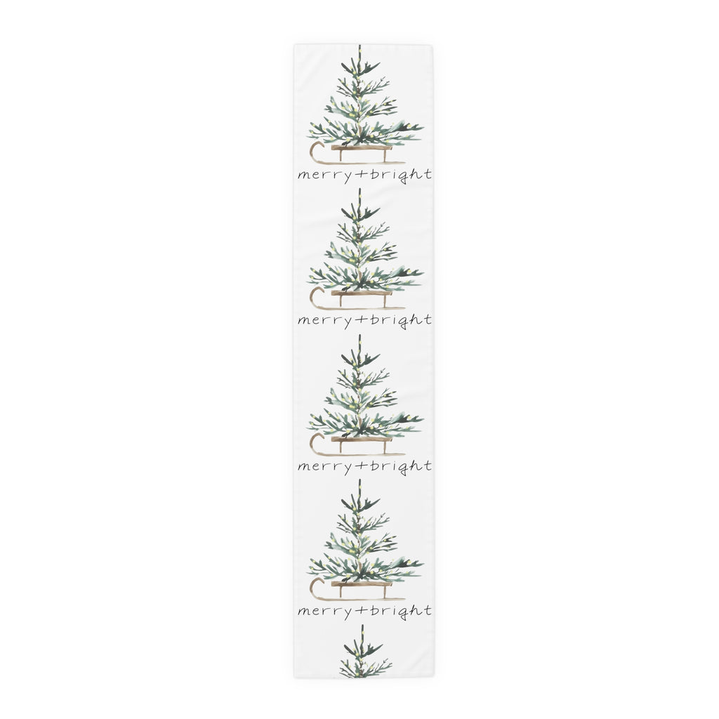 Merry & Bright Table RunnerWhispers of Winter – Merry + Bright Christmas Tree Table Runner | Elegant Holiday Table Décor by Paper Pleasures