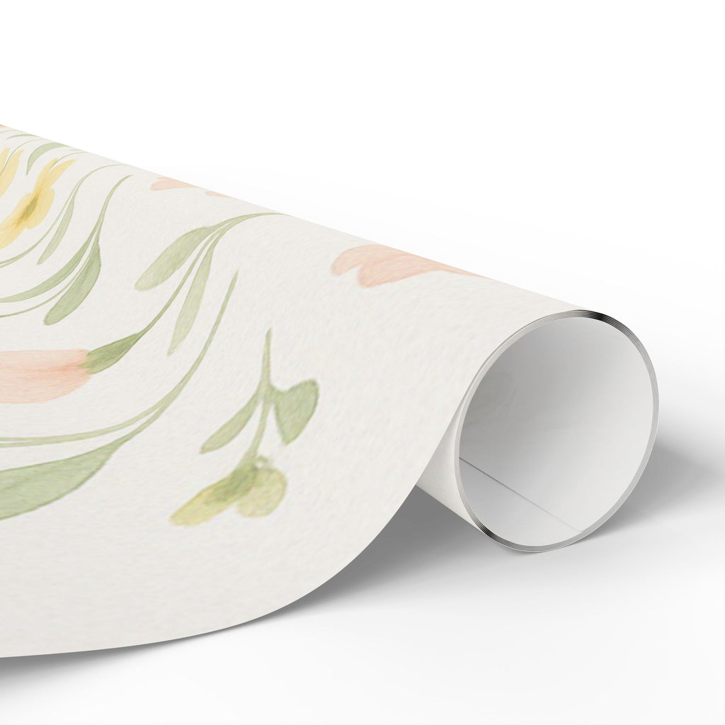 Soft Pastel Floral Wrapping Paper with Pink and Yellow Blooms on White