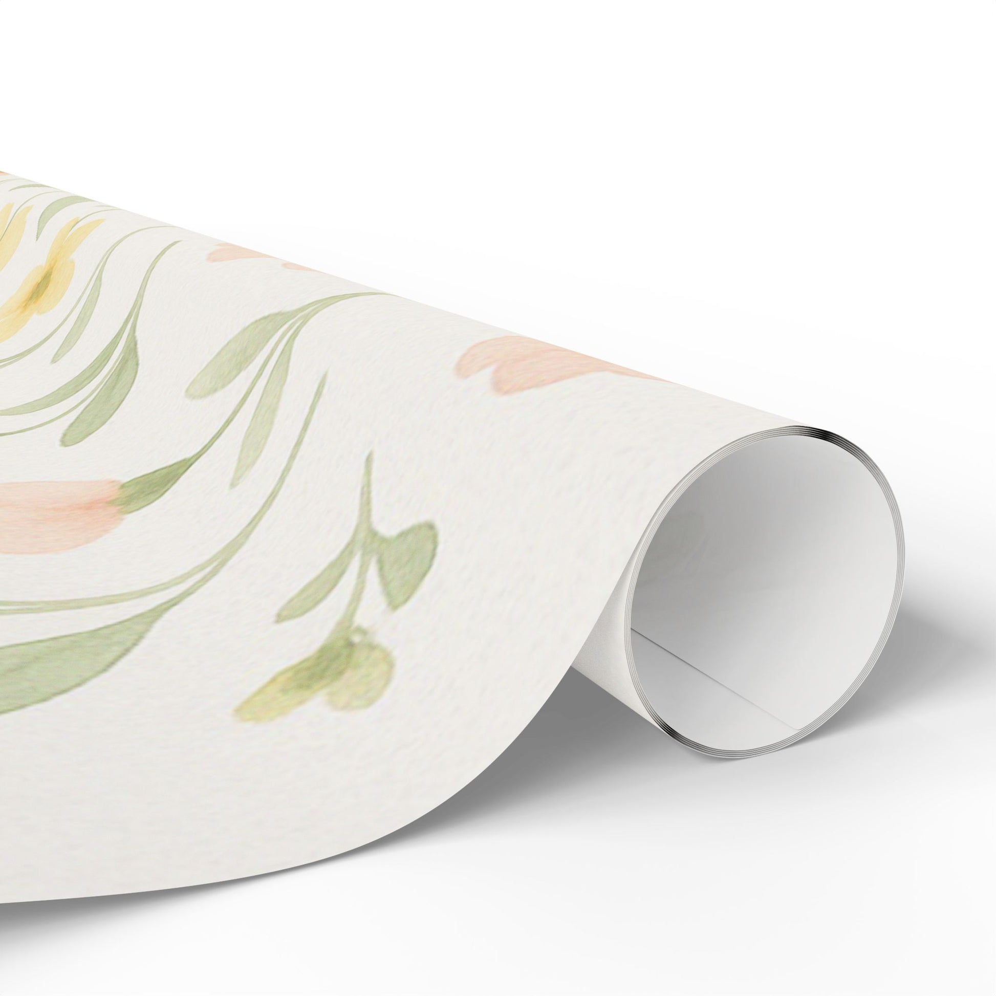 Soft Pastel Floral Wrapping Paper with Pink and Yellow Blooms on White