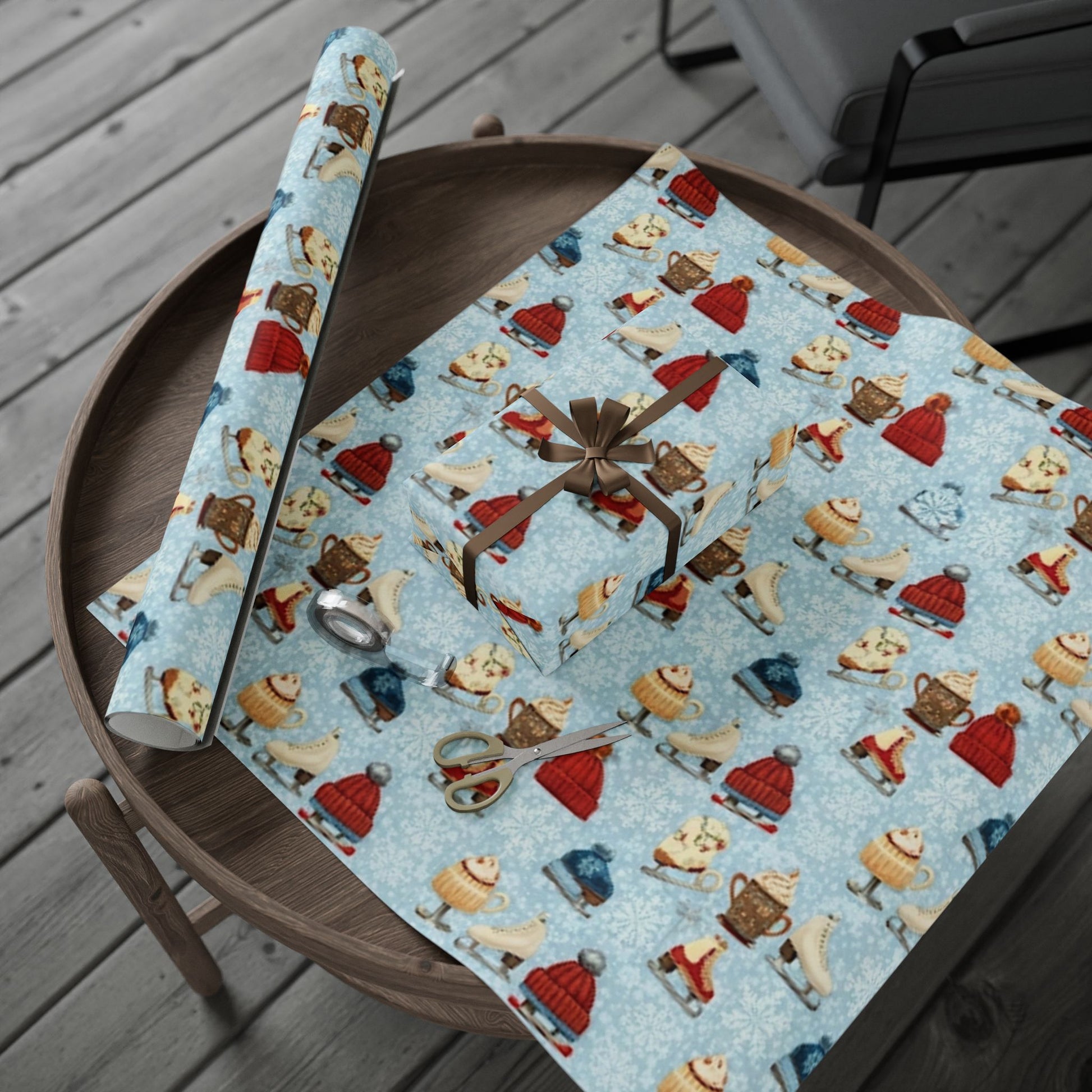 Ice Skates and Hot Chocolate Winter Wonderland Design - Christmas Wrapping Paper