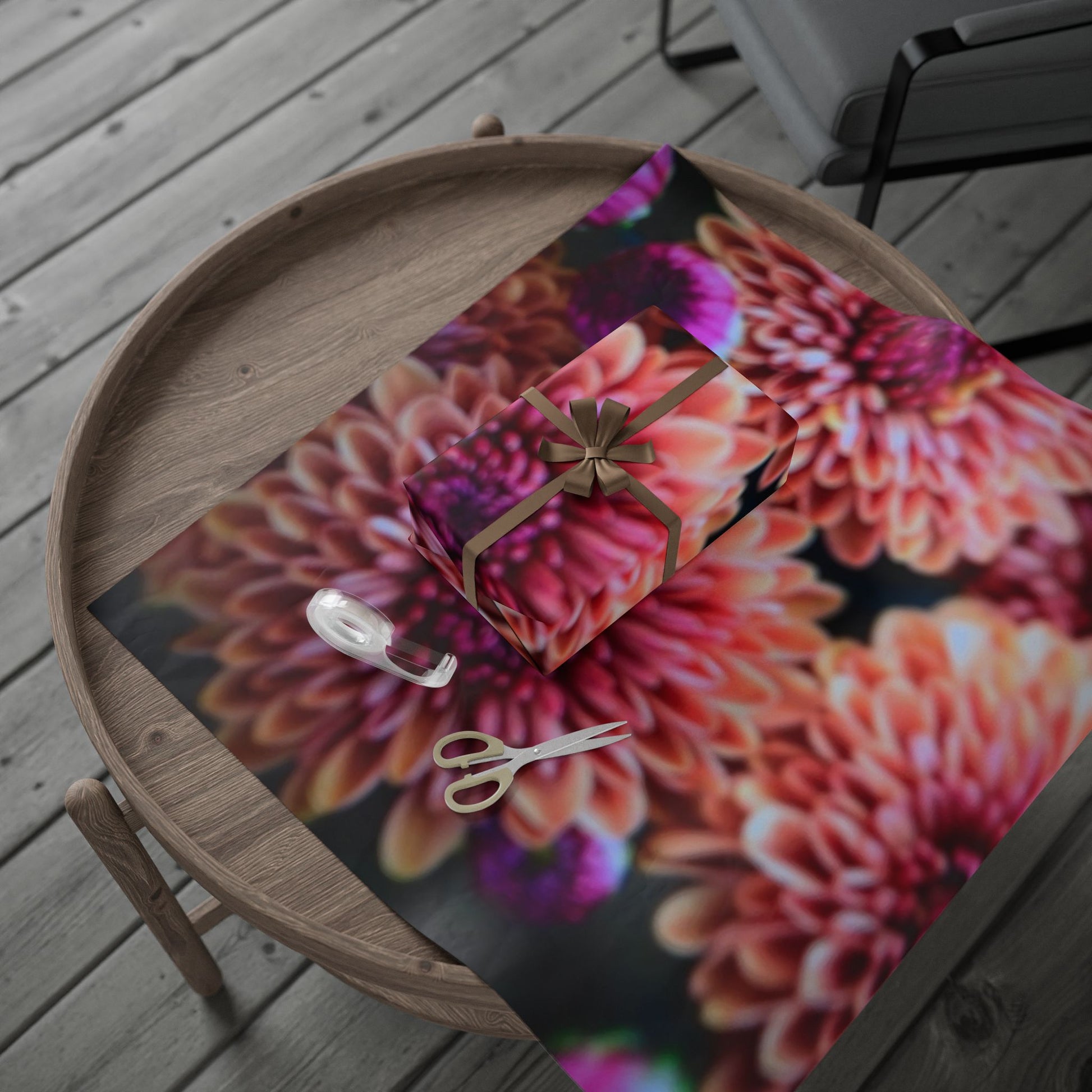 Chrysanthemum Floral Wrapping Paper Pink and Purple Blooms