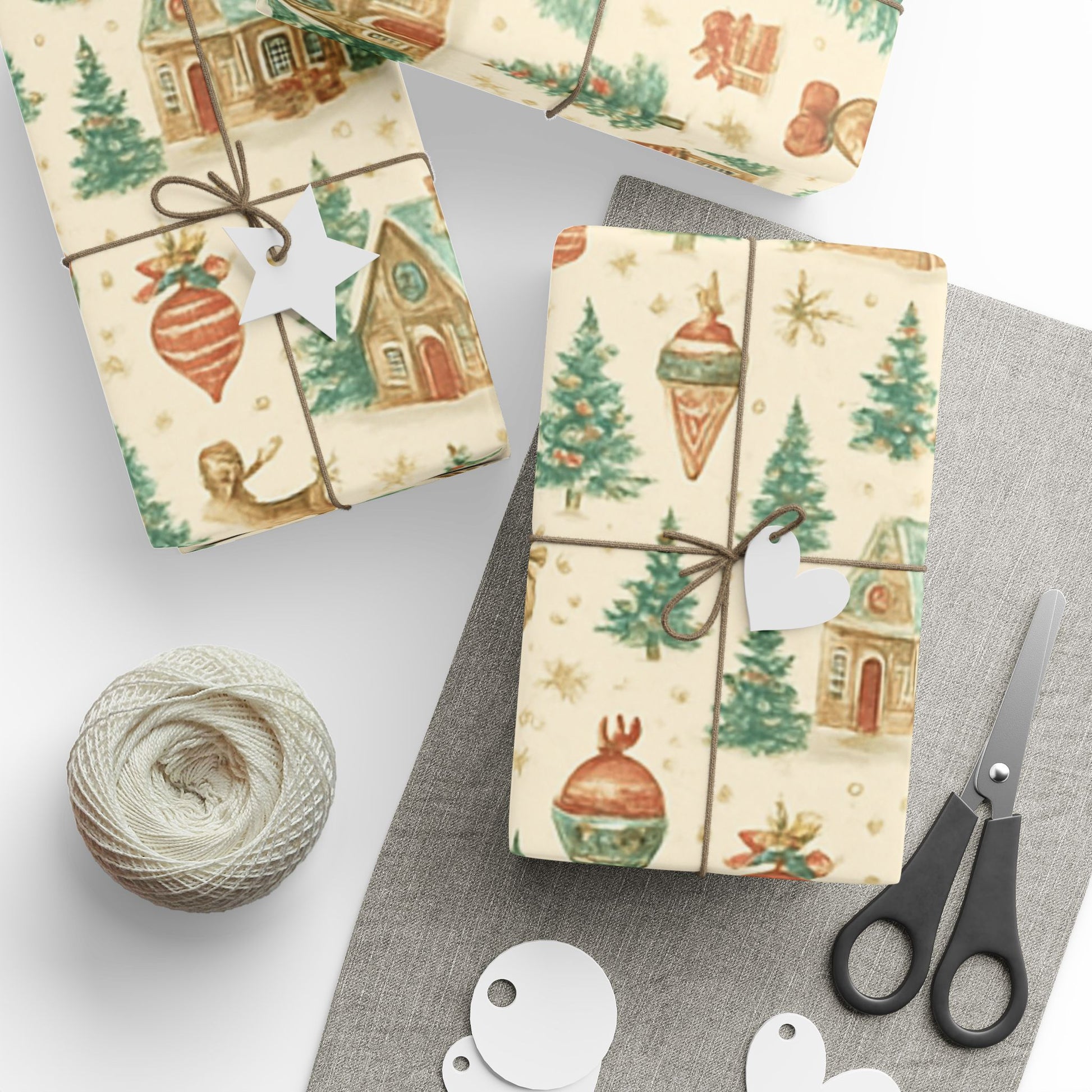 Christmas Vintage Gingerbread Houses Wrapping Paper – Holiday Cottage & Ornaments Gift Wrap
