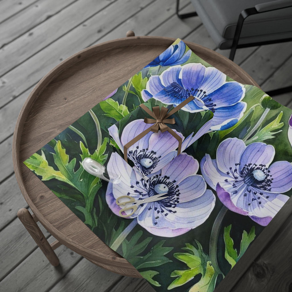 Purple & Blue Anemone Wrapping Paper – Elegant Botanical Gift Wrap Sheets