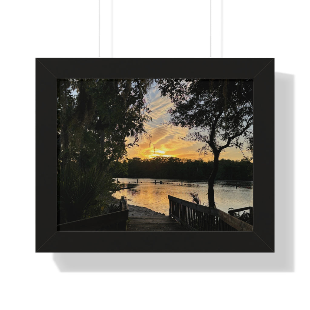 Serene Nature Framed Poster - Sunset Lake View Decor