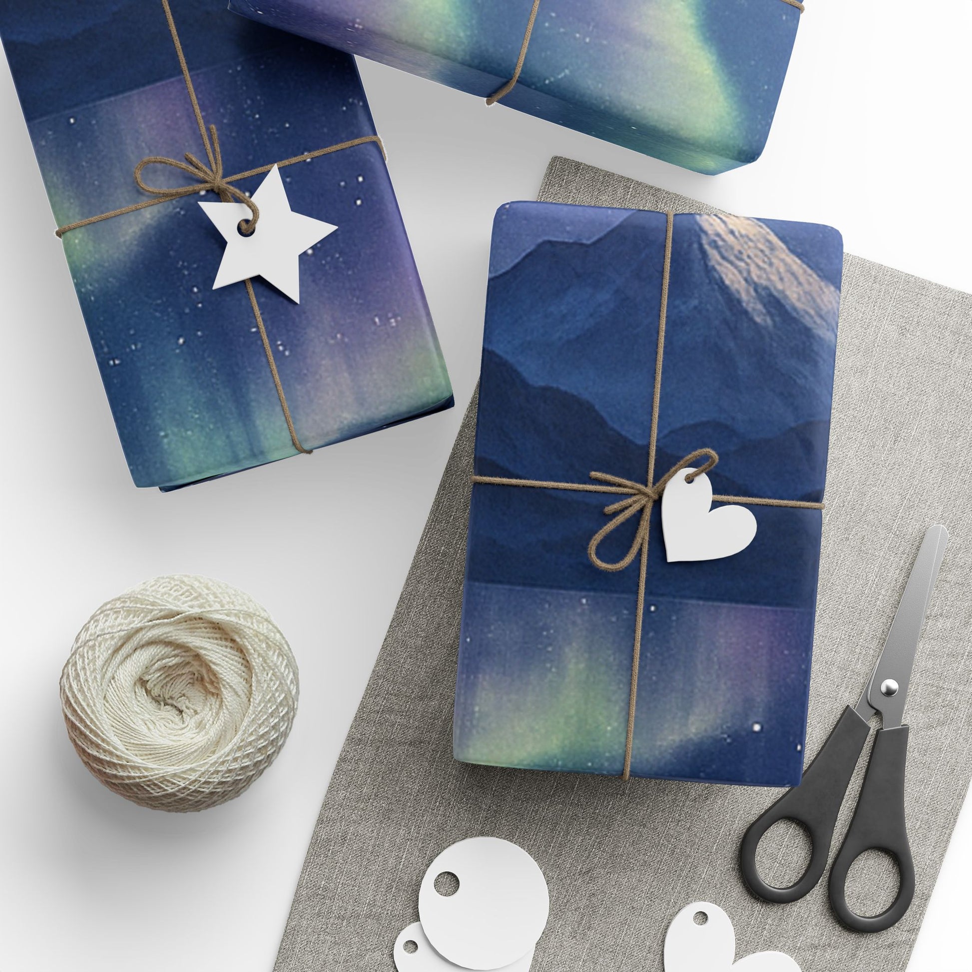 Santa Sleigh Over Northern Lights Wrapping Paper – Snowy Mountain Christmas Scene