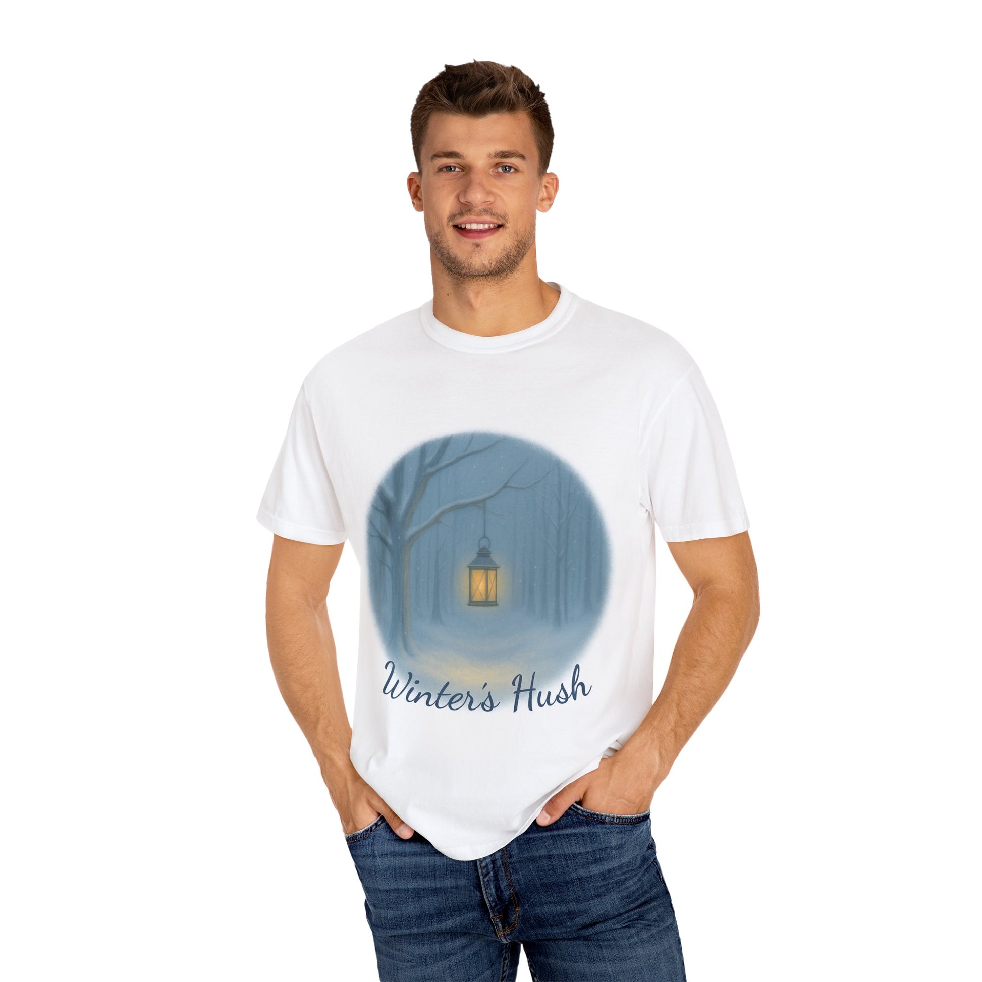 Winter’s Hush Lantern Tee – Tranquil Snowy Forest Scene - From the Winter's Hush Collection