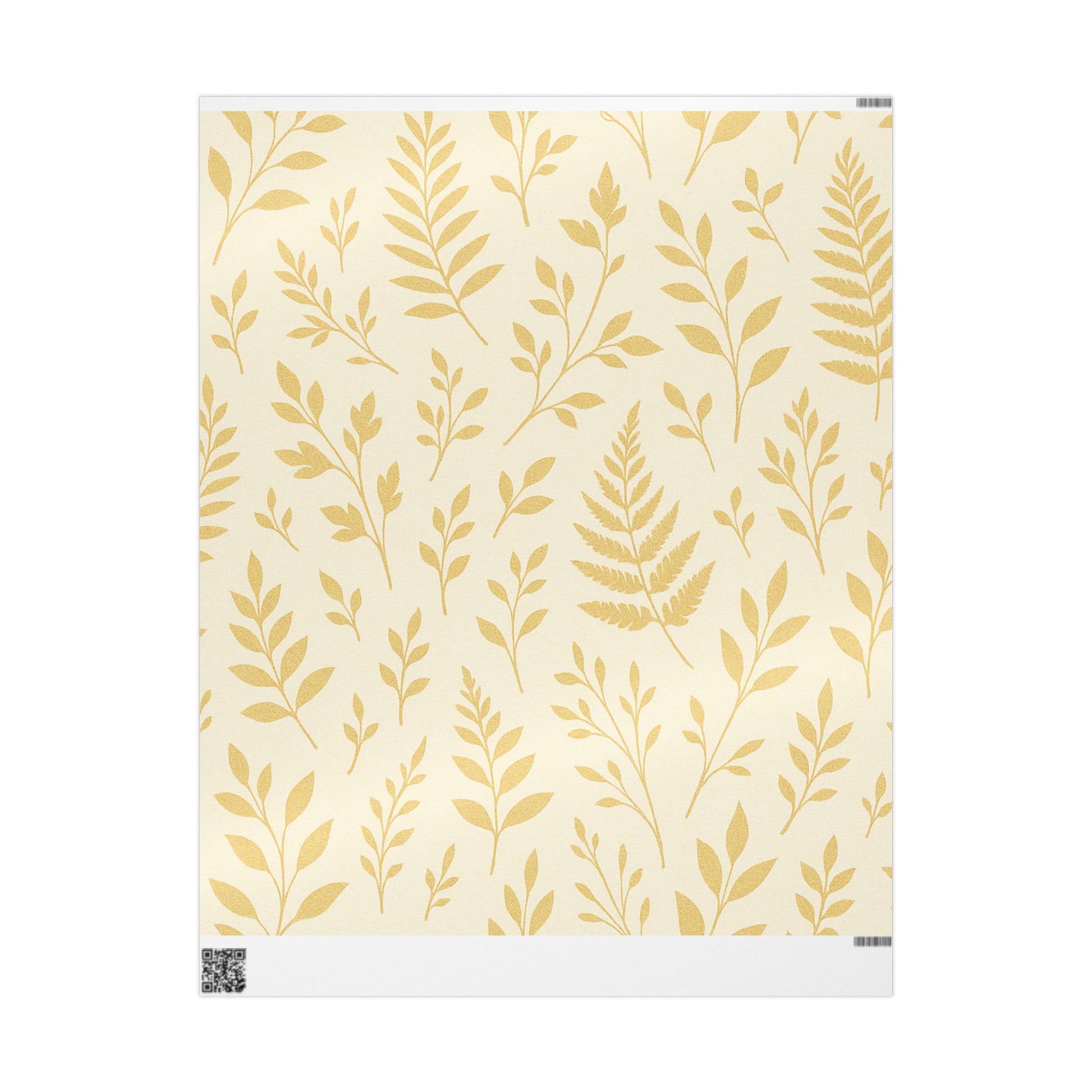 Gold Botanical Leaf Wrapping Paper – Elegant Nature-Inspired Gift Wrap on Ivory