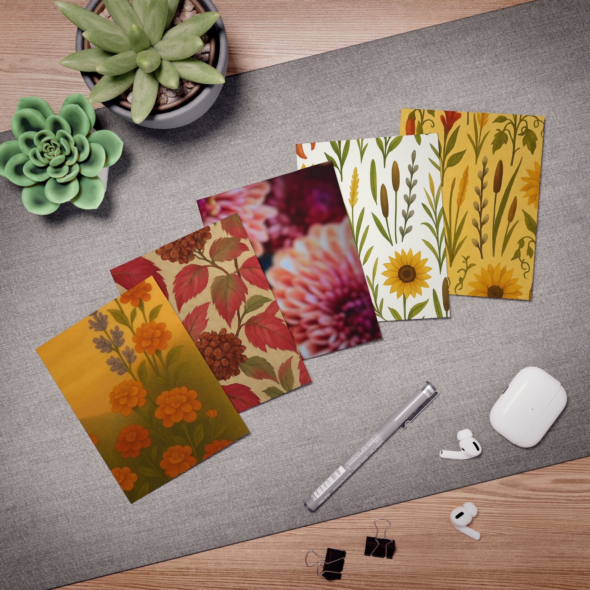 Autumn Floral & Botanical Blank Note Cards – Set of 5 Elegant Seasonal Designs