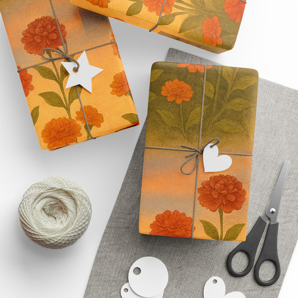 Sunset Marigold Floral Wrapping Paper Sheet for Gift Giving